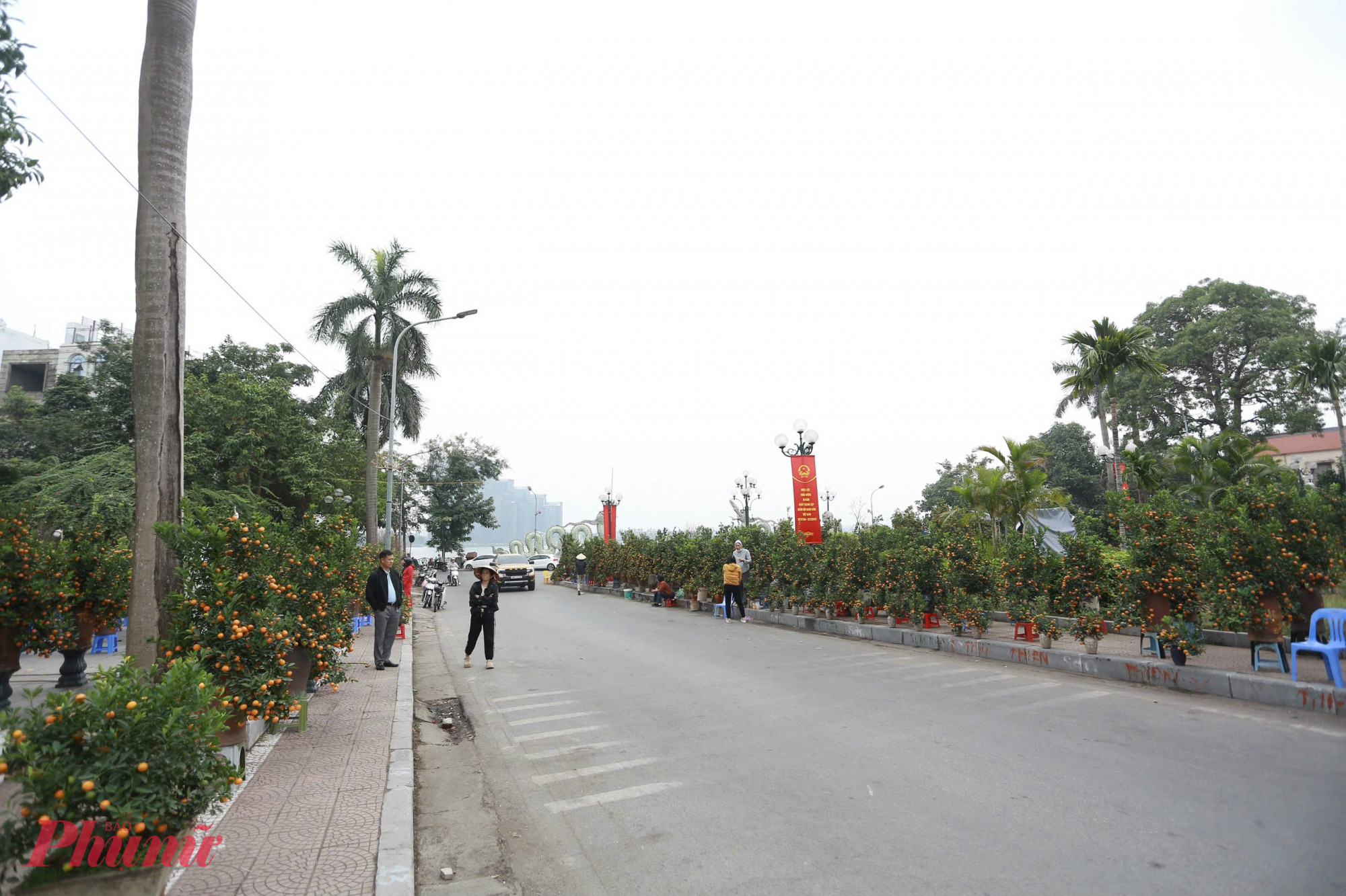 Tr&ecirc;n tuyến đường Lạc Long Qu&acirc;n, quận T&acirc;y Hồ tấp nập đến c&aacute;c tiểu thương b&agrave;y h&agrave;ng c&acirc;y cảnh, hoa,&hellip; phục vụ Tết Nguy&ecirc;n Đ&aacute;n. 