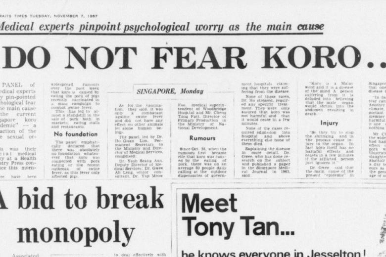  Năm 1967, b&aacute;o Singapore đưa tin đ&iacute;nh ch&iacute;nh những tin đồn phi l&yacute; về Koro &ndash; &ldquo;căn bệnh giả tưởng&rdquo;, c&ugrave;ng lời khuy&ecirc;n từ chuy&ecirc;n gia y tế. - Ảnh: StraitsTimes