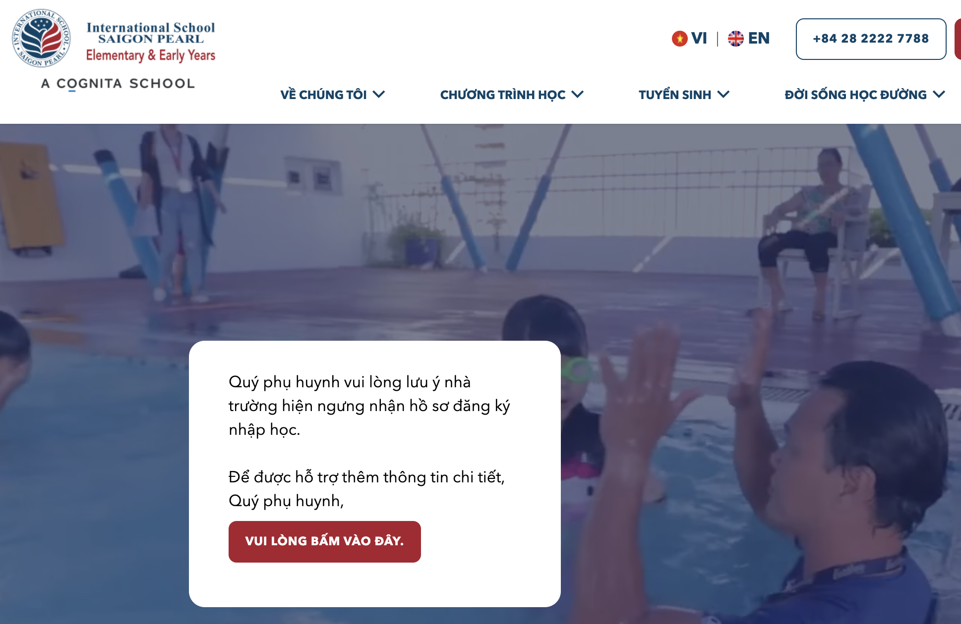 Trường Quốc tế S&agrave;i G&ograve;n Pearl bất ngờ th&ocirc;ng b&aacute;o ngừng nhận hồ sơ - Ảnh: Chụp m&agrave;n h&igrave;nh