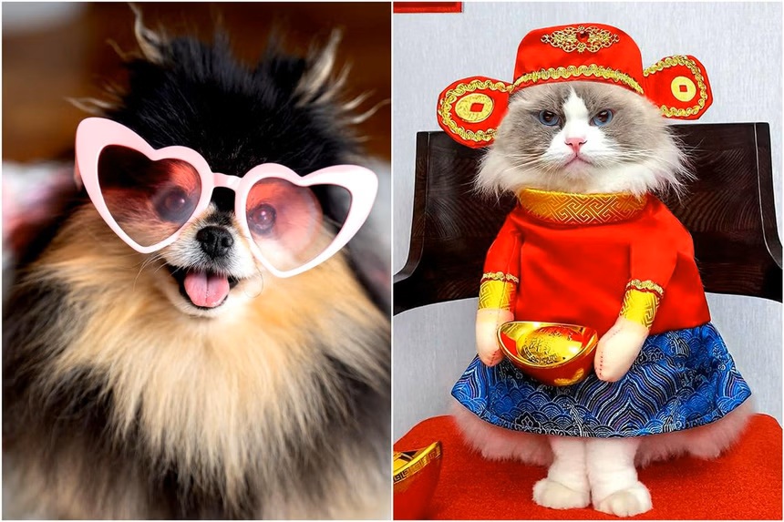Mocha (b&ecirc;n tr&aacute;i), một ch&uacute; ch&oacute; Pomeranian 11 tuổi đến từ &Uacute;c v&agrave; Puff the Ragdoll đến từ New York, Mỹ - Ảnh: MOCHAPOM/INSTAGRAM, THATLITTLEPUFF/INSTAGRAM