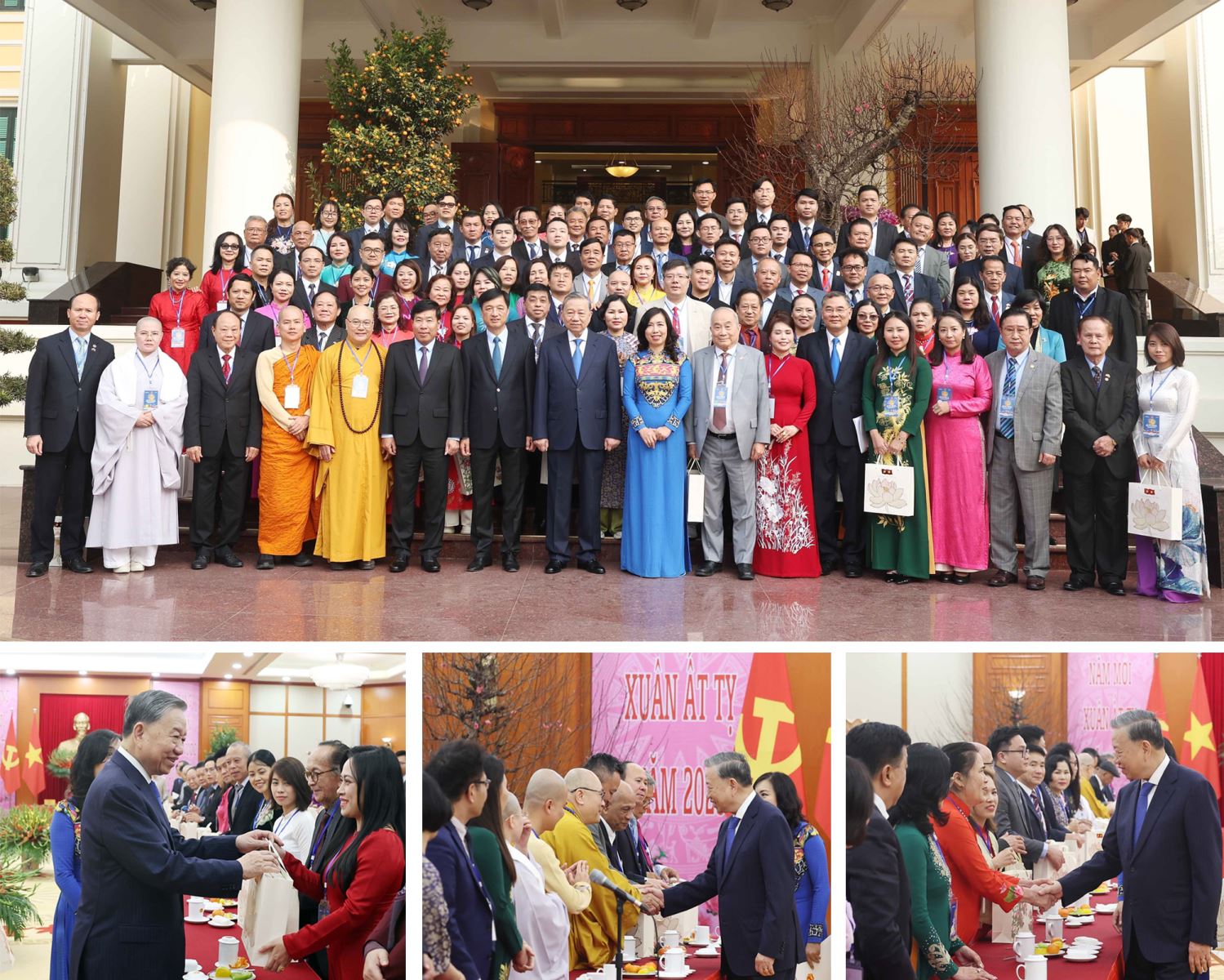 Tổng Bí thư Tô Lâm với các kiều bào tiêu biểu tham dự chương trình Xuân quê hương năm 2025