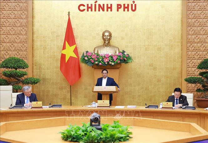 Thủ tướng Phạm Minh Ch&iacute;nh chủ tr&igrave; Phi&ecirc;n họp Ch&iacute;nh phủ thường kỳ th&aacute;ng 5 năm 2025. Ảnh: Dương Giang/TTXVN