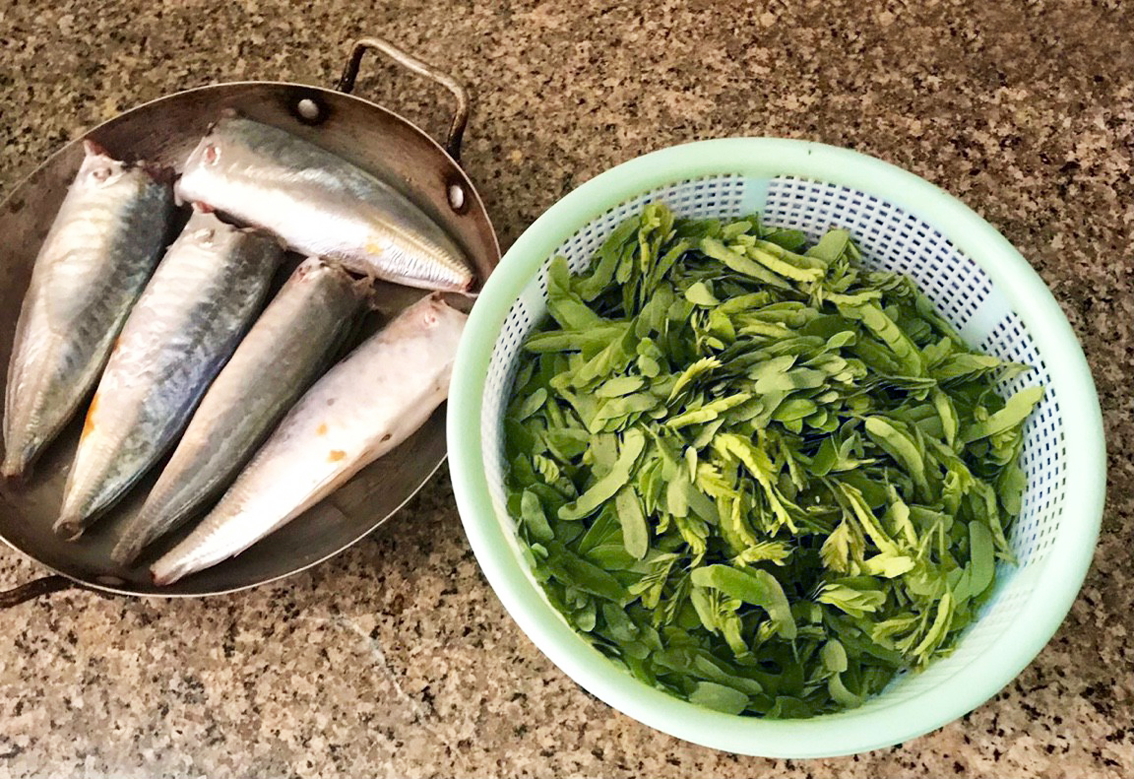 C&aacute; nục v&agrave; l&aacute; me non - nguy&ecirc;n liệu cho nồi canh chua ngon l&agrave;nh của mẹ  - Ảnh do t&aacute;c giả cung cấp