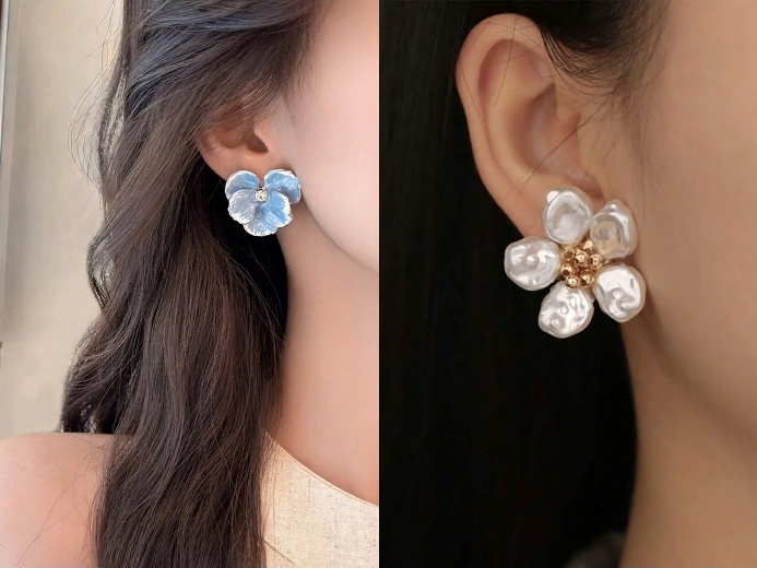 B&ocirc;ng tai h&igrave;nh hoa bản lớn l&agrave; một trong những kiểu phụ kiện thường xuy&ecirc;n xuất hiện trong phong c&aacute;ch H&agrave;n Quốc. Thiết kế n&agrave;y tạo điểm nhấn xinh xắn cho phần tai, bạn c&oacute; thể kết hợp c&ugrave;ng kiểu t&oacute;c b&uacute;i thấp, để x&otilde;a nhẹ đều t&ocirc;n l&ecirc;n vẻ duy&ecirc;n d&aacute;ng. Kiểu d&aacute;ng n&agrave;y sẽ ph&ugrave; hợp với trang phục c&oacute; chất liệu mềm rũ, mang lại sự nữ t&iacute;nh v&agrave; cho bạn cảm gi&aacute;c năng động ng&agrave;y h&egrave;.