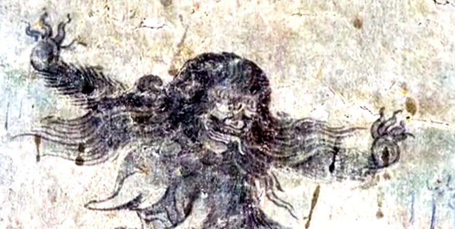 Cận cảnh hình tượng Yeti trên tranh tường một ngôi đền Tây Tạng. Trong văn hóa Nepal cổ, sinh vật huyền thoại này được tin rằng là sự kết hợp kỳ dị giữa quái thú, con người và ác thần. – Ảnh: Alamy