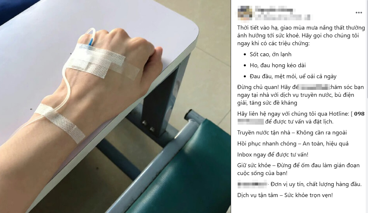Nhiều t&agrave;i khoản facebook rầm rộ cung cấp dịch vụ truyền nước tại nh&agrave;, ảnh chụp m&agrave;n h&igrave;nh