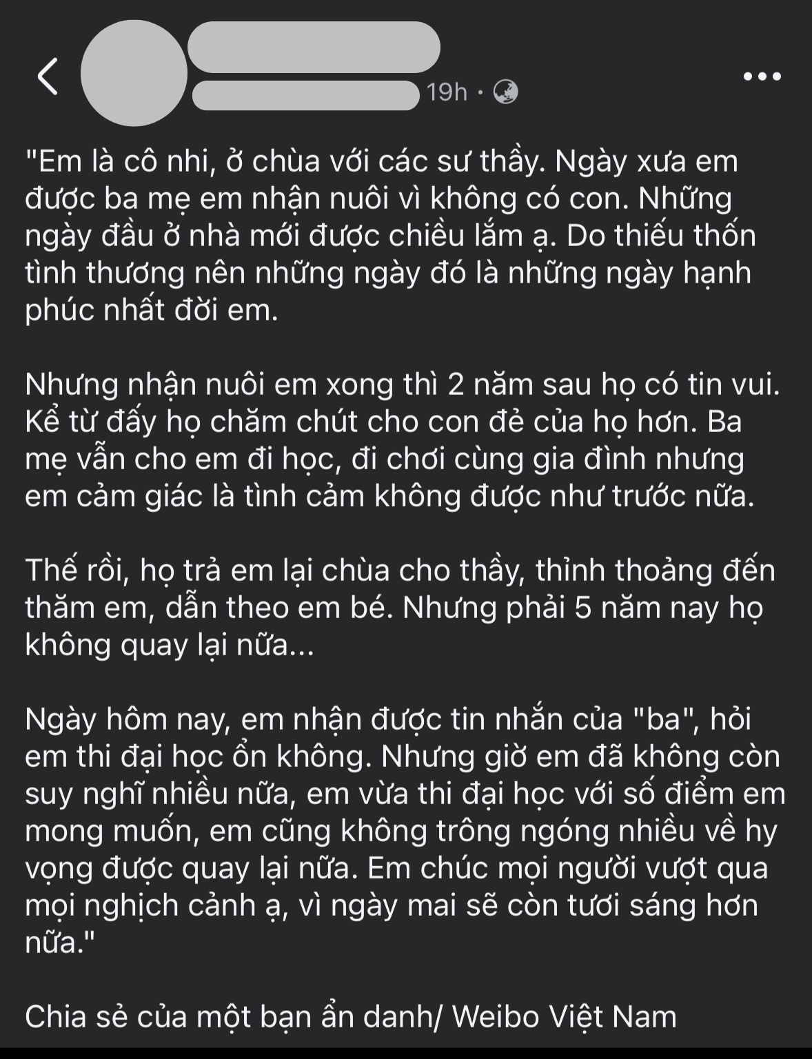 T&acirc;m sự của một bạn trẻ từng được nhận nu&ocirc;i (Ảnh: H&igrave;nh chụp m&agrave;n h&igrave;nh tr&ecirc;n nền tảng Facebook)