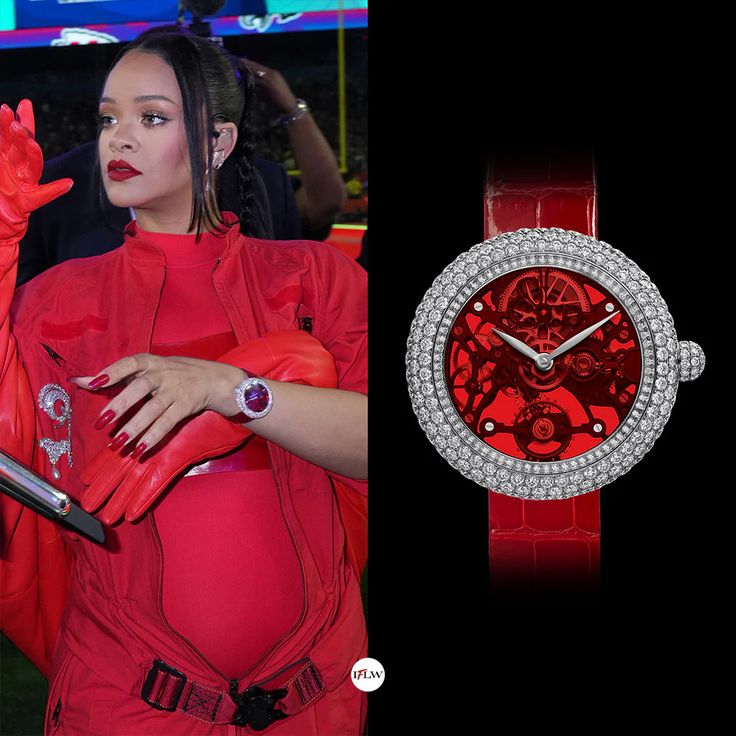 . Jacob & Co Brilliant Skeleton Northern Lights Trong m&agrave;n tr&igrave;nh diễn giữa hiệp Super Bowl 2023, Rihanna lựa chọn phi&ecirc;n bản m&agrave;u đỏ rực của mẫu đồng hồ n&agrave;y &ndash; với mặt số m&ocirc; phỏng cực quang v&agrave; thiết kế lộ cơ, đ&iacute;nh hơn 300 vi&ecirc;n kim cương. Gi&aacute; trị khoảng 76.000 USD.