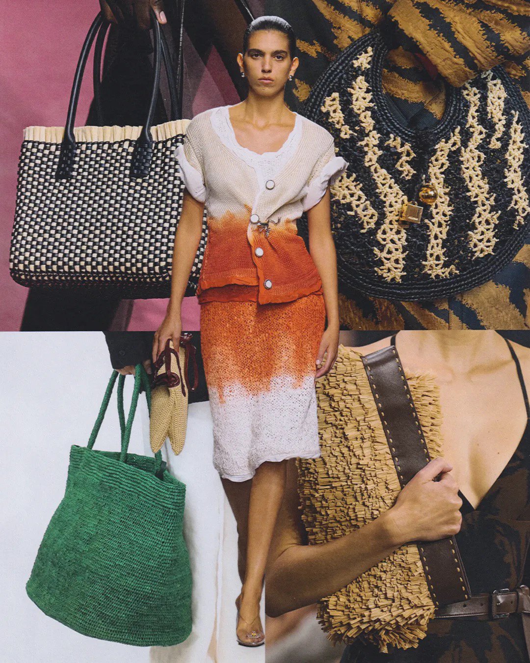 T&uacute;i raffia: Từng gắn liền với phong c&aacute;ch boho m&ugrave;a H&egrave;, t&uacute;i raffia đang được lột x&aacute;c trong năm 2025 với thiết kế hiện đại, linh hoạt hơn. Chất liệu sợi l&aacute; cọ ch&acirc;u Phi n&agrave;y được c&aacute;c nh&agrave; mốt như The Row, Jacquemus hay Bottega Veneta l&agrave;m mới với phom d&aacute;ng đứng, kỹ thuật đan tinh xảo v&agrave; phối m&agrave;u trung t&iacute;nh. Kh&ocirc;ng c&ograve;n l&agrave; &ldquo;t&uacute;i đi biển&rdquo;, t&uacute;i raffia nay c&oacute; thể kết hợp c&ugrave;ng blazer, đầm lụa hay đồ c&ocirc;ng sở mang đến diện mạo m&ugrave;a thu s&agrave;nh điệu. Với kết cấu mềm nhẹ v&agrave; kiểu d&aacute;ng tiện dụng, t&uacute;i raffia đang dần trở th&agrave;nh lựa chọn l&yacute; tưởng cho mọi dịp, từ c&ocirc;ng việc đến dạo phố cuối tuần.