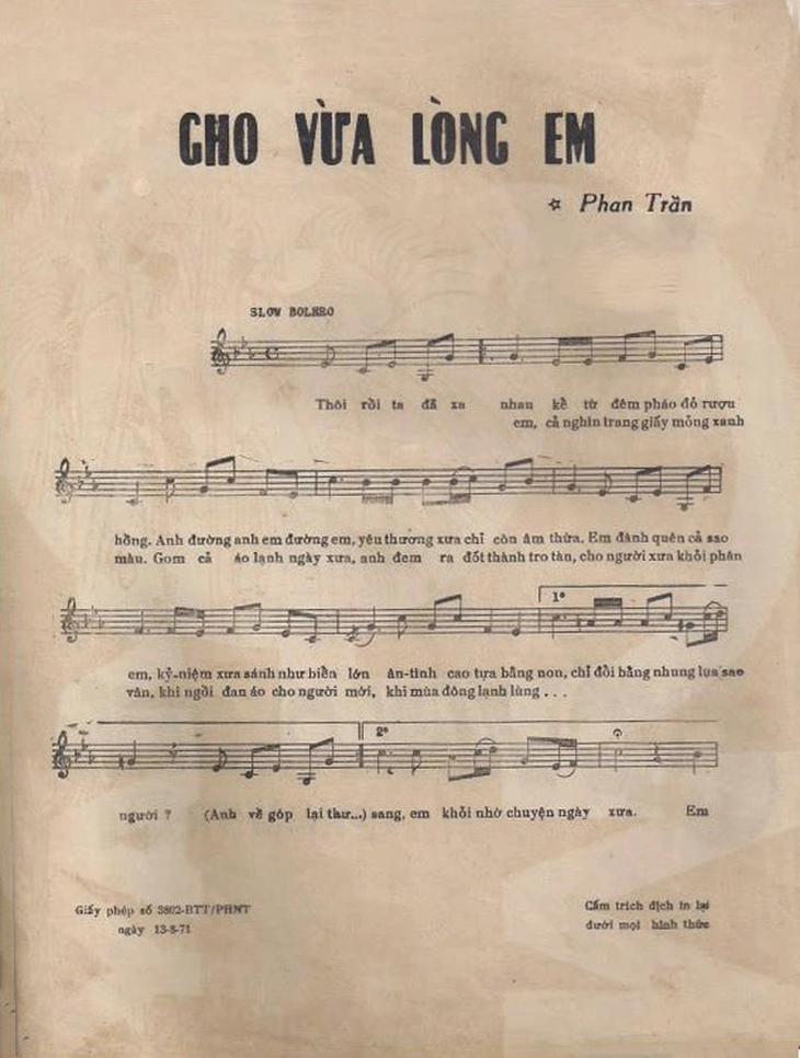 Cho vừa l&ograve;ng em l&agrave; s&aacute;ng t&aacute;c nổi tiếng của nhạc sĩ Mặc Thế Nh&acirc;n