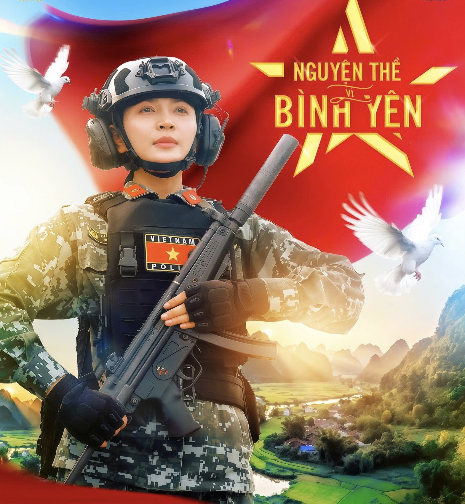 Ca sĩ Duy&ecirc;n Quỳnh ho&aacute; th&acirc;n th&agrave;nh nữ chiến sĩ trong m&agrave;u &aacute;o l&iacute;nh