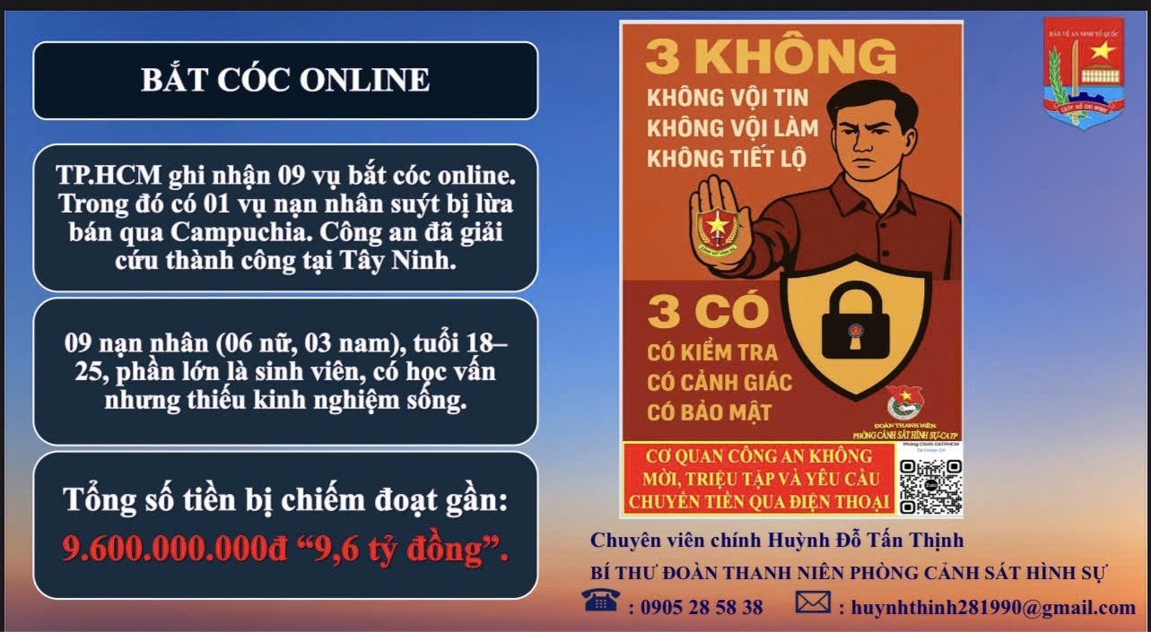 Cần n&acirc;ng cao cảnh gi&aacute;c trước chi&ecirc;u tr&ograve; bắt c&oacute;c online - Ảnh: Ph&ograve;ng Cảnh s&aacute;t h&igrave;nh sự C&ocirc;ng an TPHCM