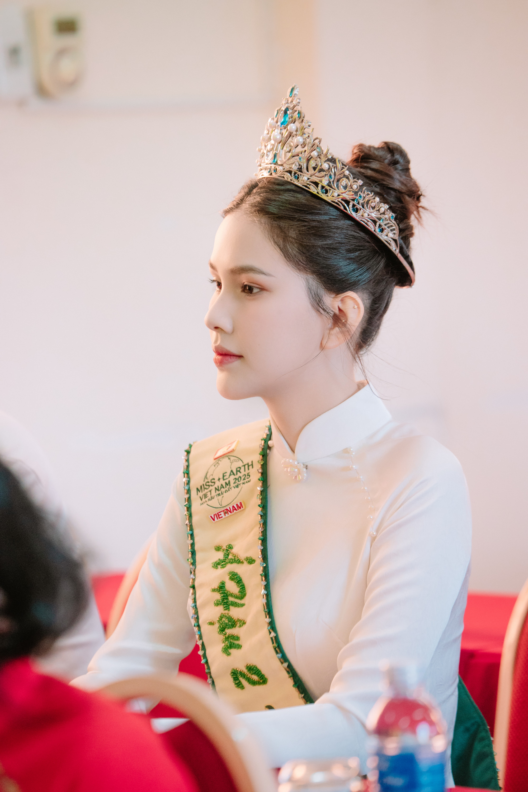 Sự kết hợp h&agrave;i h&ograve;a giữa trang phục, vương miện v&agrave; phong c&aacute;ch make-up đ&atilde; gi&uacute;p Linh Đan to&aacute;t l&ecirc;n vẻ đẹp vừa gần gũi vừa quyền qu&yacute;, đ&uacute;ng chuẩn h&igrave;nh ảnh một &Aacute; hậu duy&ecirc;n d&aacute;ng v&agrave; chuẩn mực.