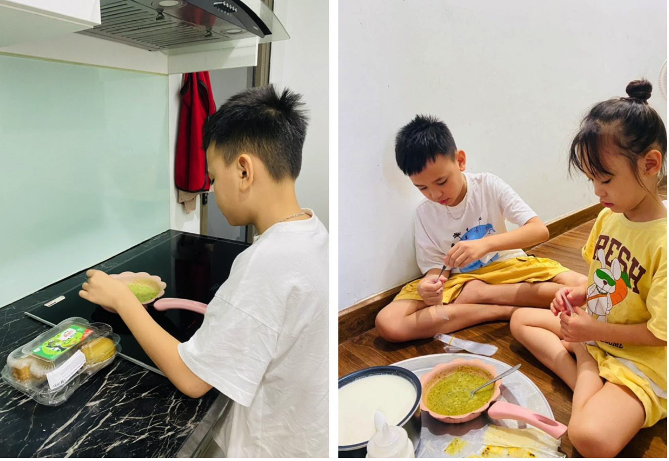  2 con t&ocirc;i l&agrave;m kem để c&oacute; tiền ủng hộ c&aacute;c bạn học sinh ngh&egrave;o (ảnh do t&aacute;c giả cung cấp)