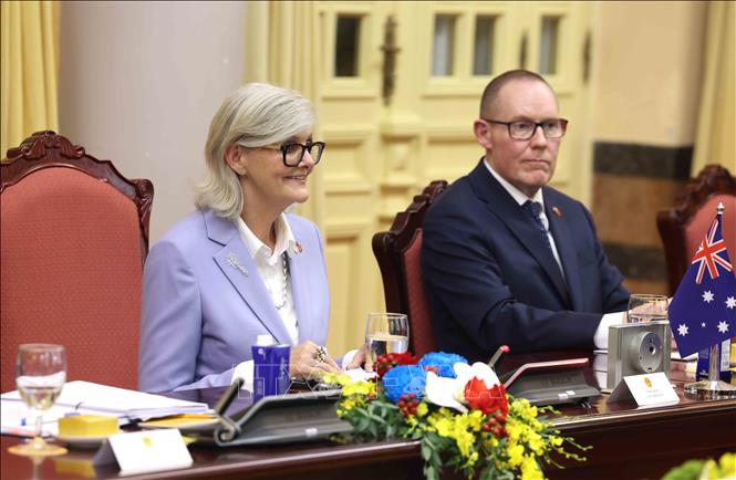 To&agrave;n quyền Australia Sam Mostyn ph&aacute;t biểu tại cuộc hội đ&agrave;m với Chủ tịch nước Lương Cường. Ảnh: L&acirc;m Kh&aacute;nh/TTXVN