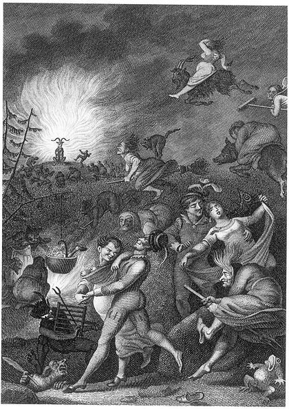 Trong tranh khắc &ldquo;Đ&ecirc;m của Quỷ&rdquo; của họa sĩ người Đức Johann Heinrich Ramberg, từ xa, một c&aacute;i b&oacute;ng u tối, với vẻ ngo&agrave;i t&agrave; &aacute;c được m&ocirc; tả đang d&otilde;i mắt nh&igrave;n những nh&acirc;n vật kh&aacute;c từ một ngọn đồi cao. (Ảnh: Wikipedia)