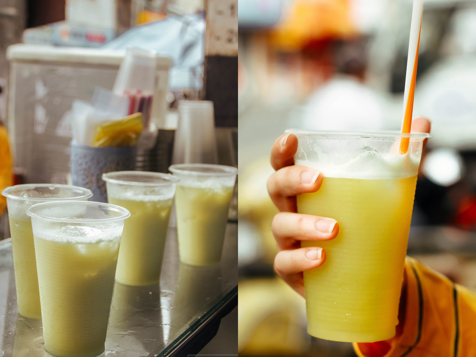 Ở mảng đồ uống, nước m&iacute;a, nước dừa v&agrave; nước hạt &eacute; gần như xuất hiện ở mọi g&oacute;c phố. Ly nước m&iacute;a m&aacute;t lạnh pha ch&uacute;t tắc hay cam kh&ocirc;ng chỉ giải kh&aacute;t m&agrave; c&ograve;n cung cấp năng lượng nhanh ch&oacute;ng. Trong khi đ&oacute;, nước dừa tươi hoặc biến tấu như dừa kem lại mang đến cảm gi&aacute;c dịu nhẹ, rất ph&ugrave; hợp cho những buổi trưa nắng gắt. Một trong những điểm b&aacute;n đ&ocirc;ng kh&aacute;ch l&agrave; nước m&iacute;a chợ Ph&uacute; Nhuận (125A Phan Đ&igrave;nh Ph&ugrave;ng, phường Ph&uacute; Nhuận), nổi tiếng với c&aacute;c biến tấu nước m&iacute;a độc đ&aacute;o. Gi&aacute; từ 15.000-20.000 đồng/ly - Ảnh: Foody