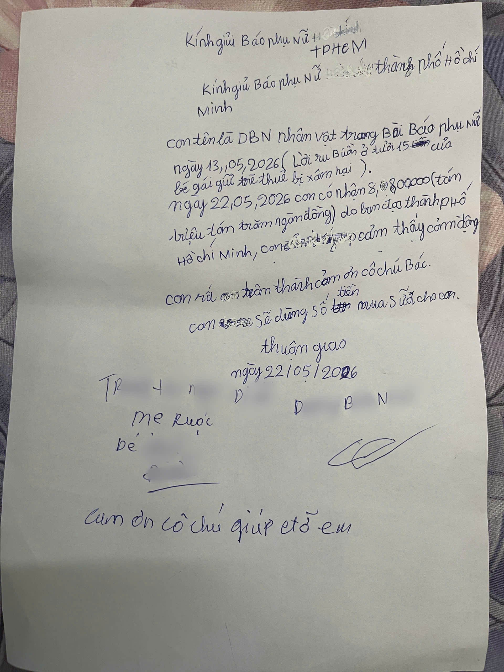 Bức t&acirc;m thư nghệch ngoạc nhưng chứa đựng t&igrave;nh cảm ch&acirc;n th&agrave;nh từ đ&aacute;y l&ograve;ng của người mẹ tuổi 15