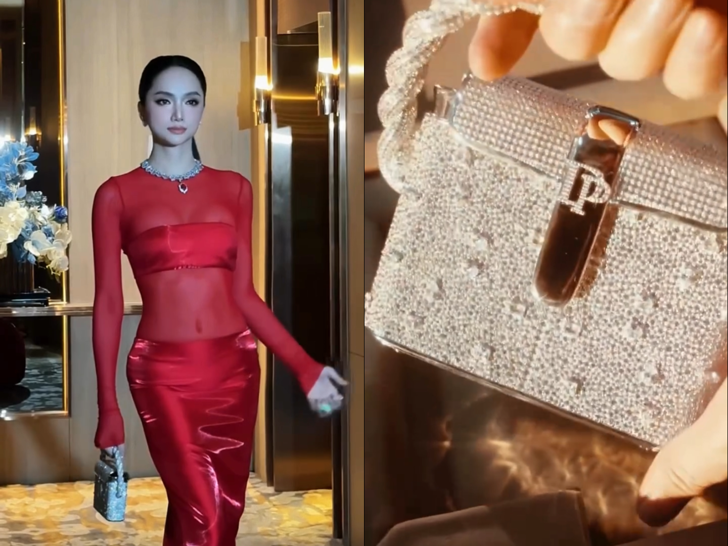S&aacute;ng 26/5, c&aacute;c th&iacute; sinh của cuộc thi Miss Grand All Stars bước v&agrave;o phần thi phỏng vấn với ban gi&aacute;m khảo, đơn vị tổ chức. Hoa hậu Hương Giang diện đầm đỏ, mang theo t&uacute;i l&agrave;m từ 1,3 kg v&agrave;ng v&agrave; đ&iacute;nh 8.923 vi&ecirc;n kim cương. 