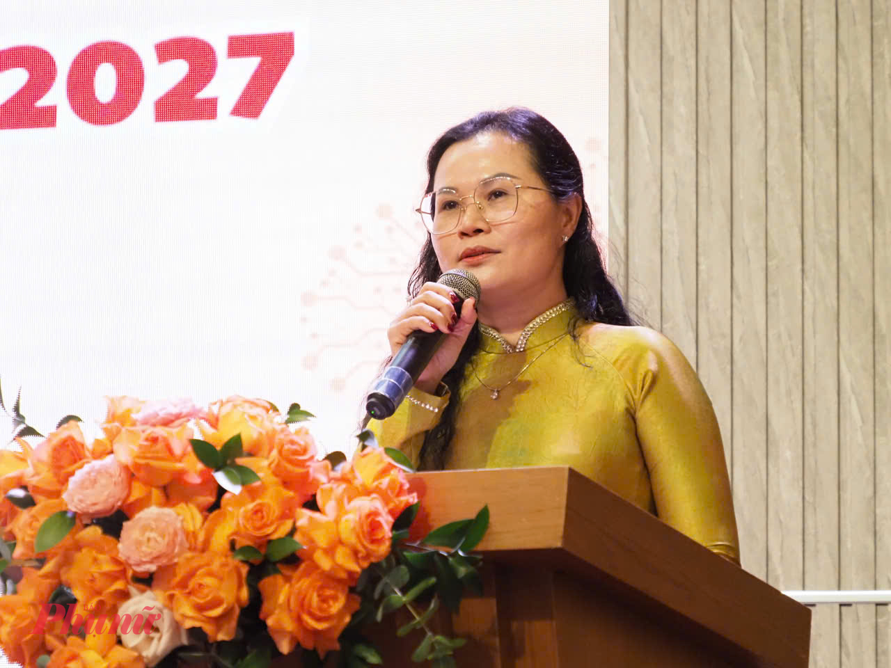 B&agrave; L&ecirc; Thụy Mỵ Ch&acirc;u ph&aacute;t biểu tại chương tr&igrave;nh - Ảnh: Trang Thư
