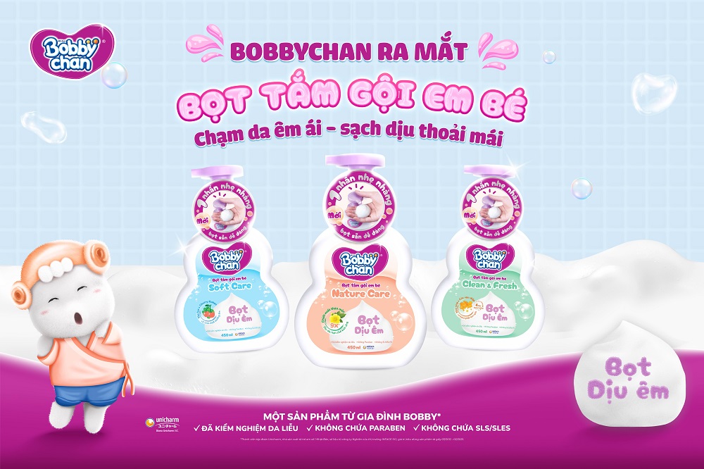 Bọt tắm gội Bobbychan: Một nhấn tạo bọt mềm mịn, tiện lợi cho mẹ chăm bé mỗi ngày
