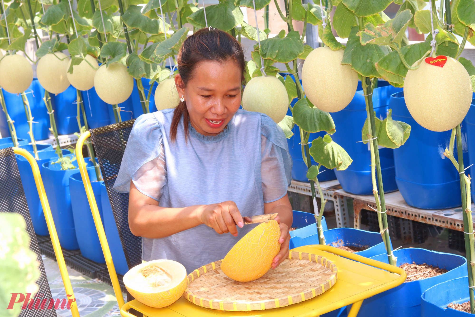 Chị Hường tậu một g&oacute;c nhỏ trong vườn để mời bạn b&egrave; v&agrave; c&aacute;n bộ, hội vi&ecirc;n phụ nữ gh&eacute; thăm vườn - Ảnh: Mẫn Nhi