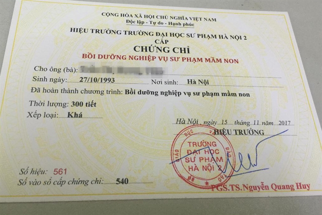 De nhu lay... chung chi nghiep vu su pham mam non!