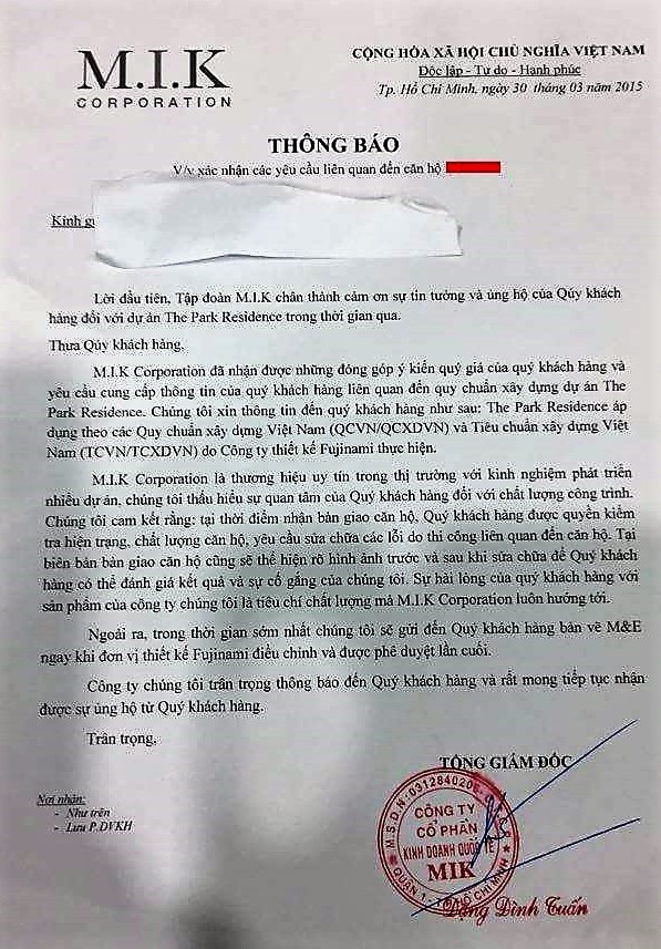 Tap doan MIK Group giao nha tre, xay nha kem chat luong roi phui trach nhiem?