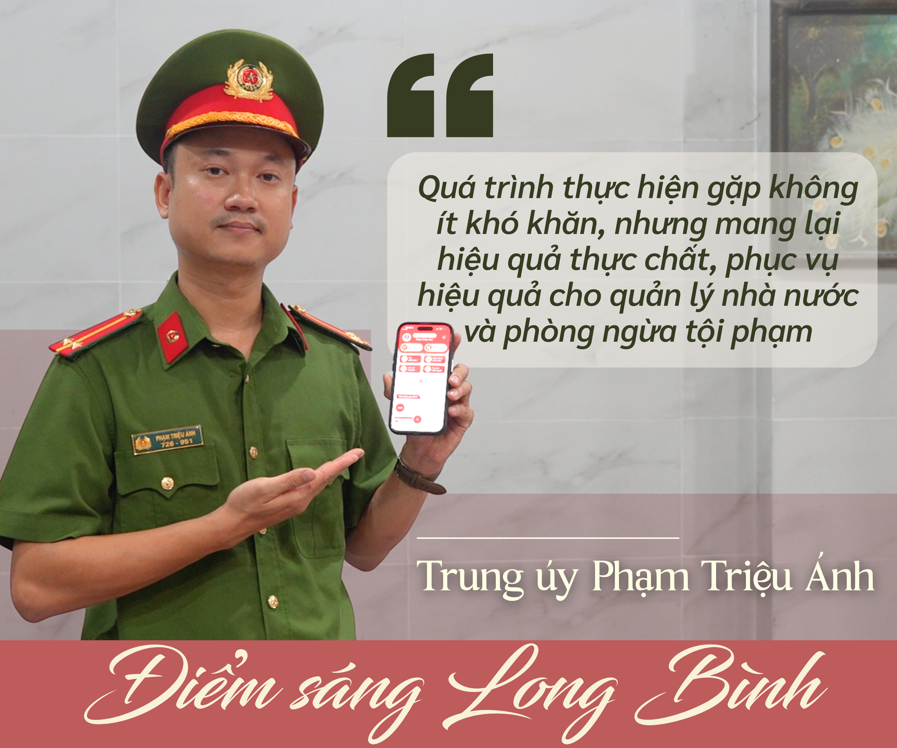 BOX Trung úy Phạm Triệu Ánh_  H31 + Trích dẫn_ “Quá trình thực hiện gặp không ít khó khăn, nhưng mang lại hiệu quả thực chất, phục vụ hiệu quả cho quản lý nhà nước và phòng ngừa tội.png