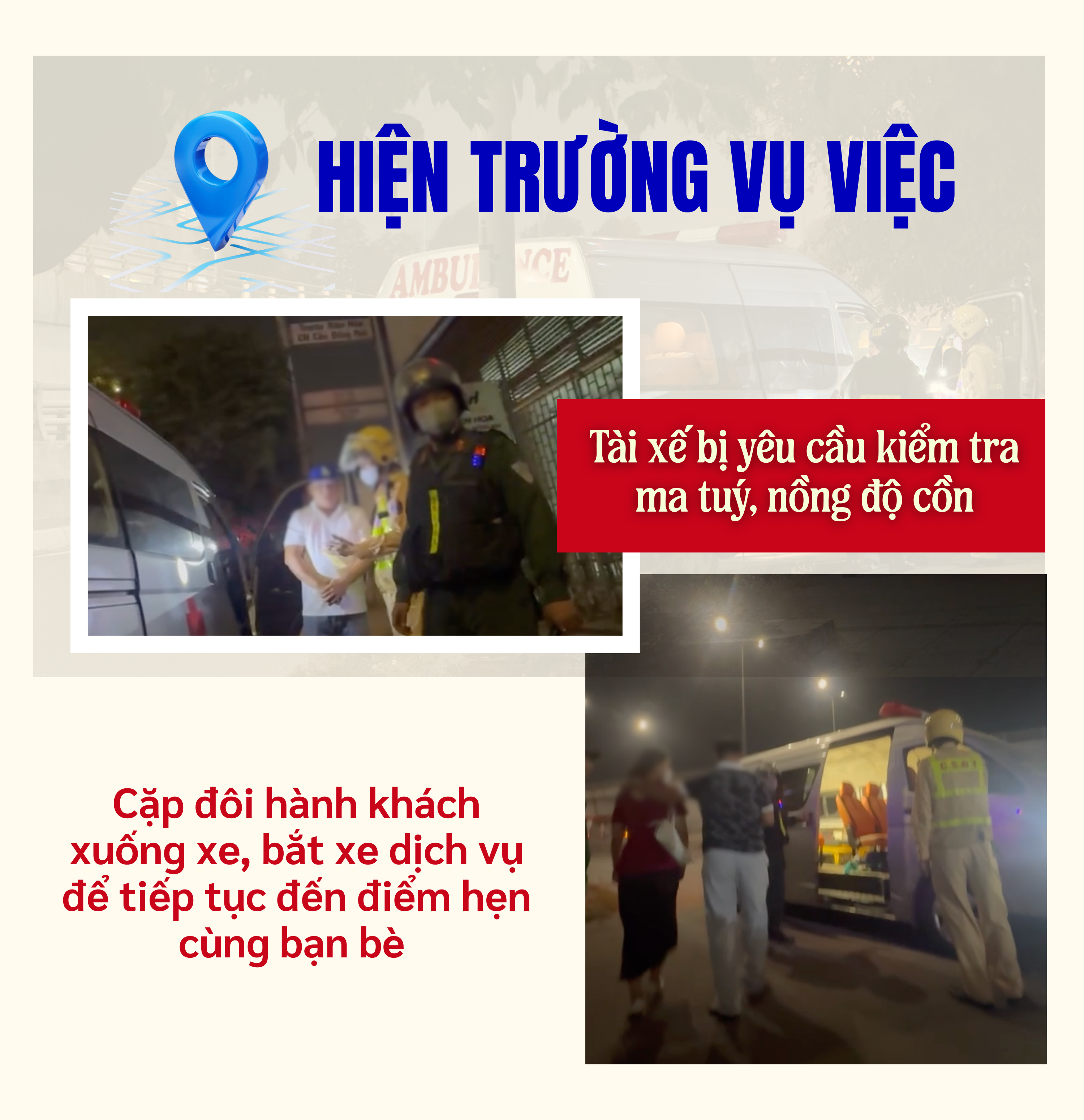 ẢNH GHÉP 9 - Cảnh chiếc xe bị CSGT tỉnh Đồng Nai thổi lại, dừng xe để kiểm tra (2-3 ảnh) + Hiện trường vụ việc (2-3 ảnh)  + Tài xế bị yêu cầu kiểm tra ma tuý, nồng độ cồn (2- 3.png