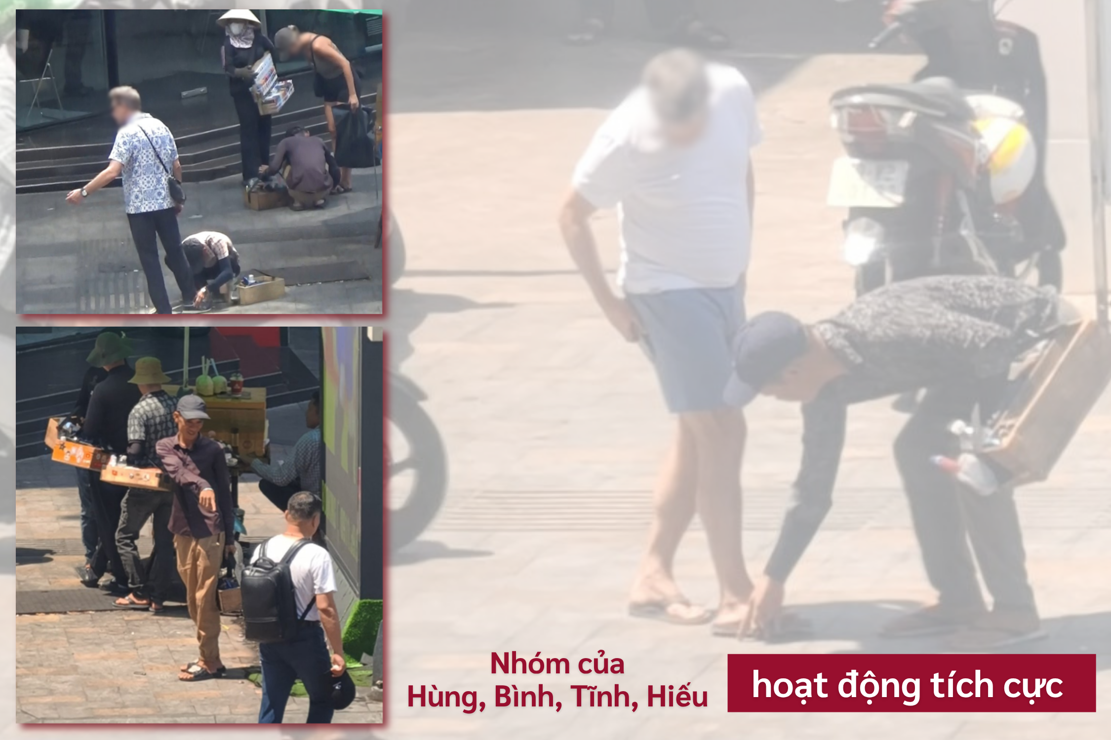 ẢNH GHÉP 2 - Sáng ngày 17-3, nhóm của Hùng, Bình, Tĩnh, Hiếu hoạt động tích cực. Ngoài ra, ở khu vực còn có người bán dừa và khoảng năm phụ nữ bán thuốc lá, vape.(3-4 ẢNH).png