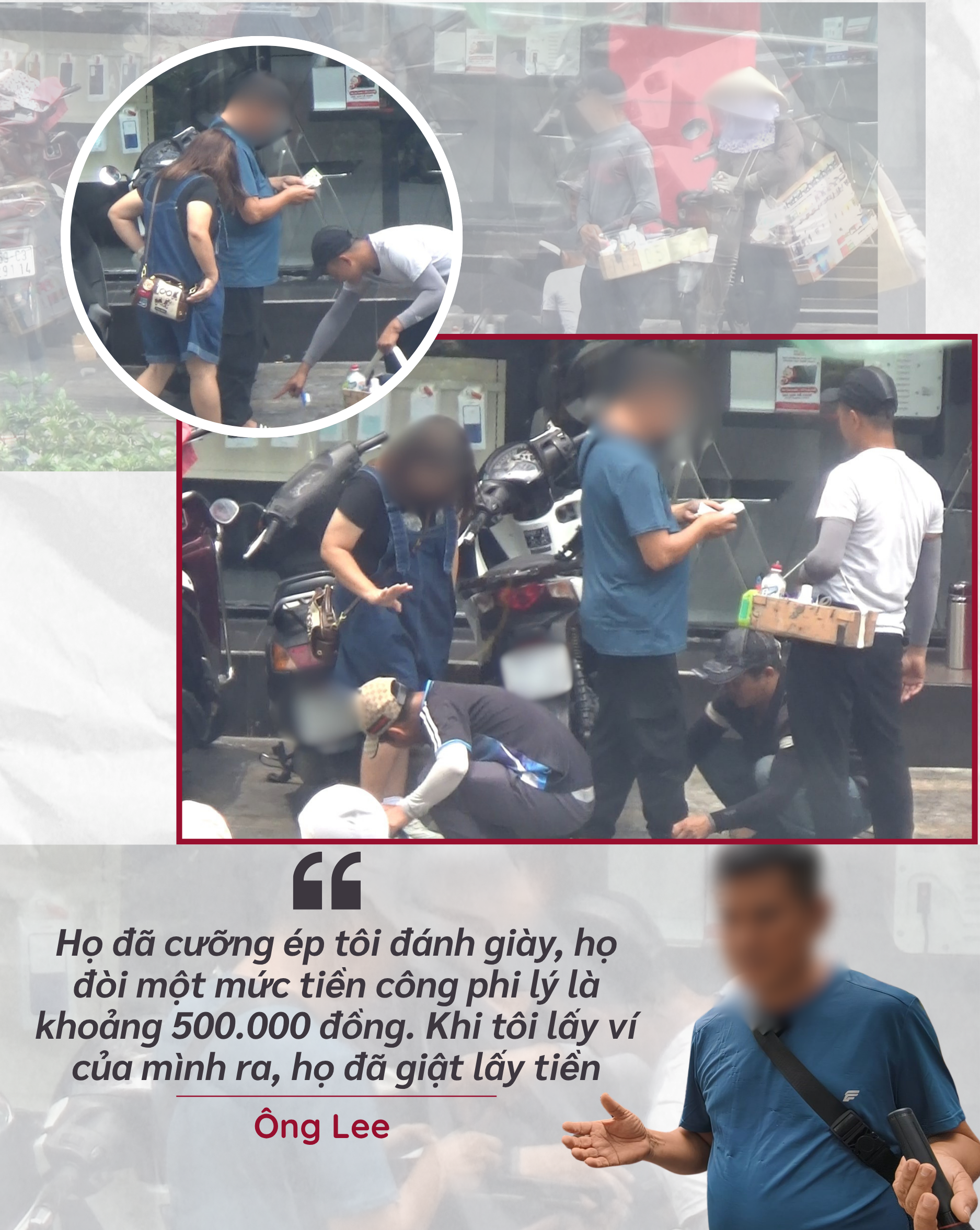 ẢNH GHÉP 7 - Khoảng 12 giờ 43 phút ngày 20-3, một cặp vợ chồng du khách nước ngoài bị nhóm đánh giày tiếp cận, “cưỡng bức” đánh giày khi đi qua khu vực giao lộ Lê Lợi – Nam Kỳ Khởi.png