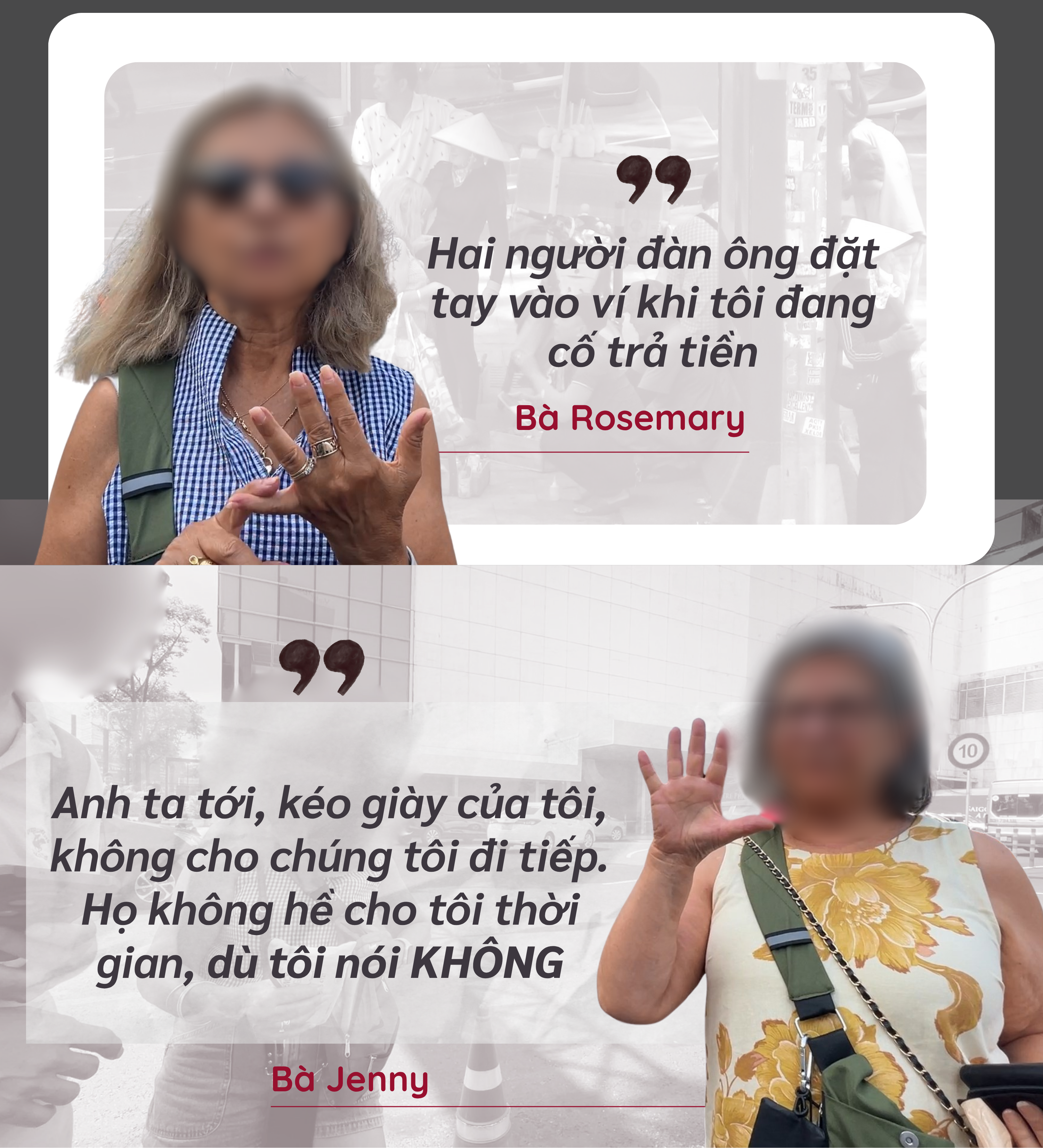 ẢNH GHÉP 4 -  Chân dung Bà Rosemary (đến từ Úc) kèm trích dẫn_ _Hai người đàn ông đó đã đặt tay vào ví khi tôi đang cố trả tiền_ - bà Rosemary (1 ẢNH) Chân dung bà Jenny (Bạn của bà.png