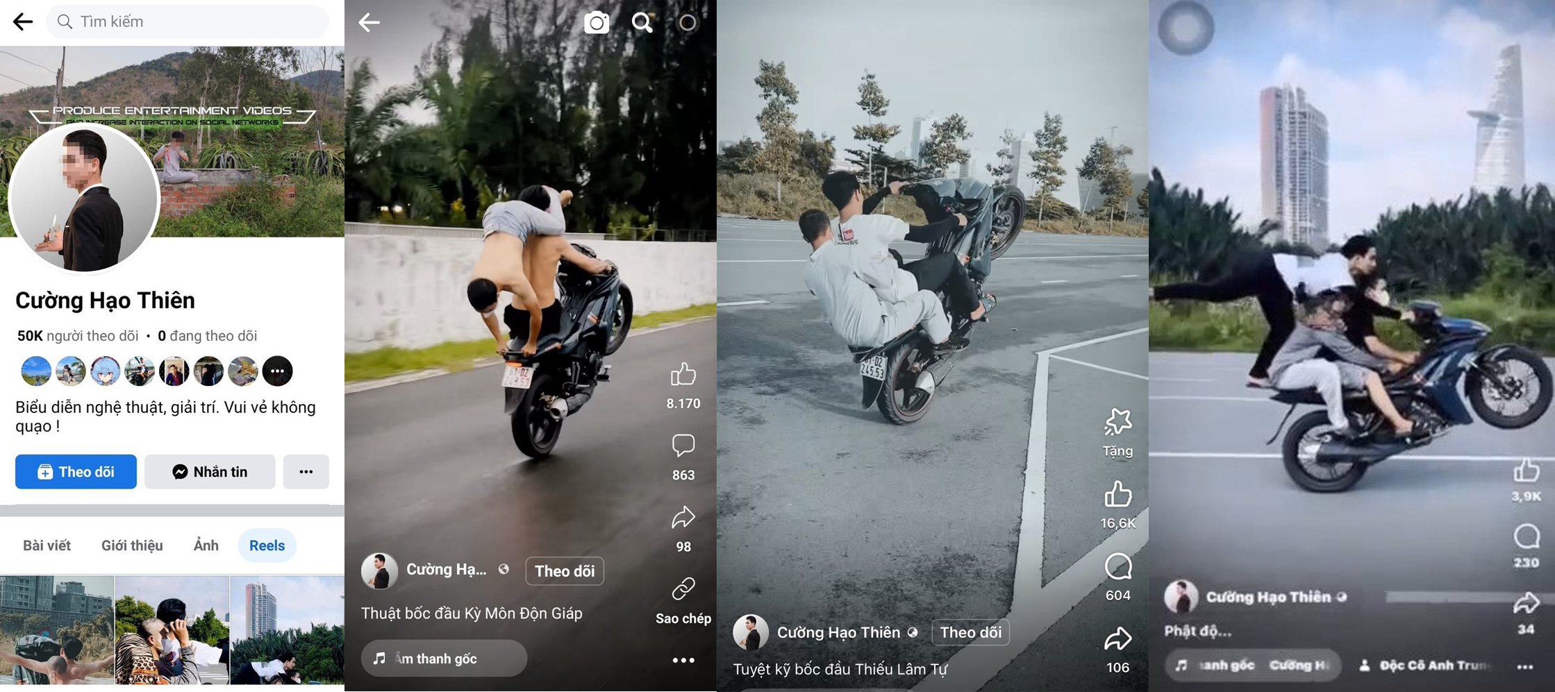 Xác minh nhóm thanh niên biểu diễn chở ba, bốc đầu đăng lên facebook