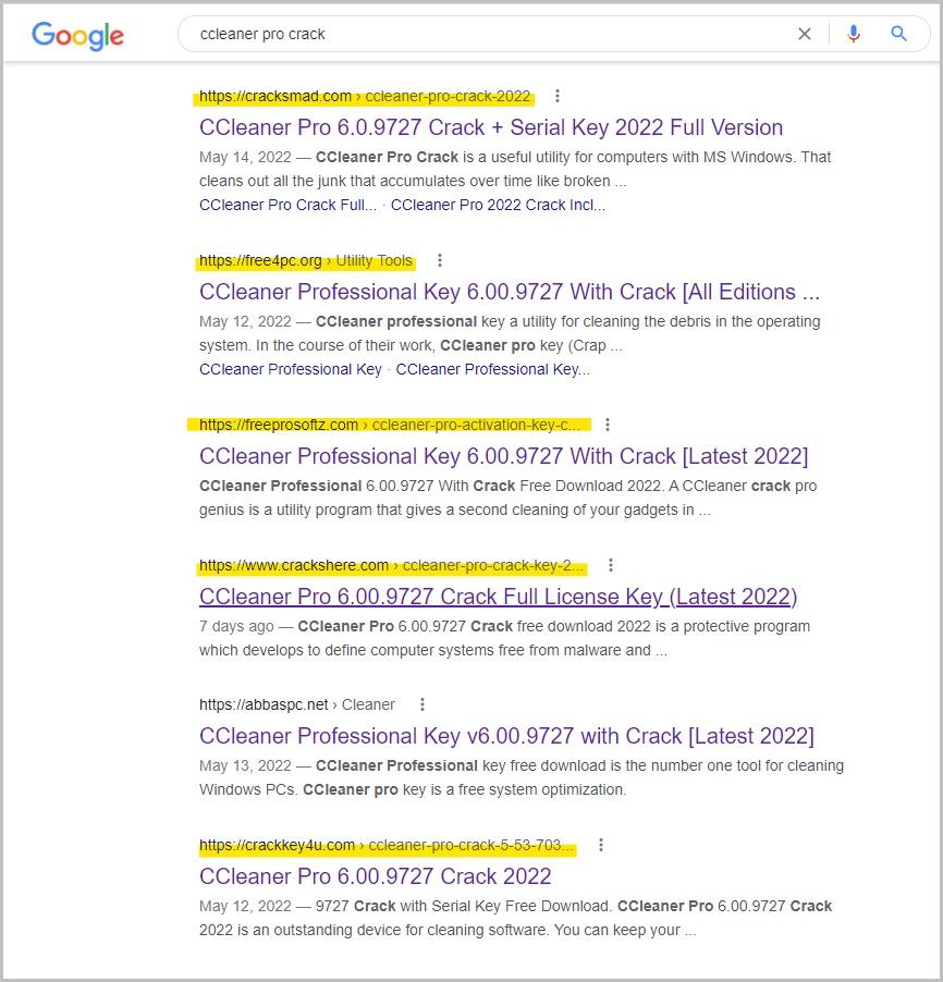 Kết quả tìm kiếm của Google trỏ đến các trang web độc hại. Ảnh: Avast