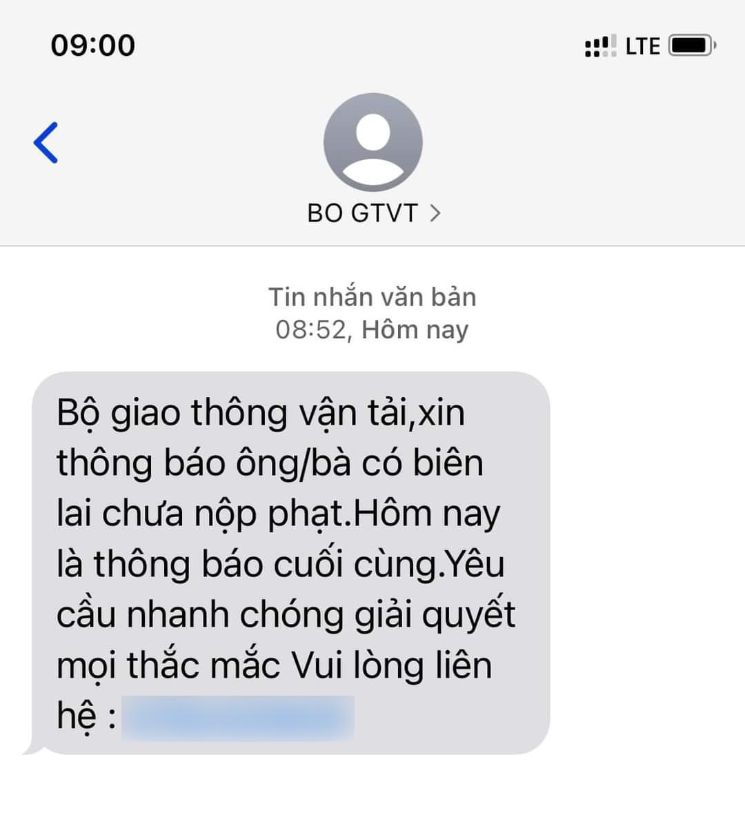Tin nhắn giả mạo Bộ GTVT nhằm lấy cắp thông tin người dùng. Ảnh chụp màn hình