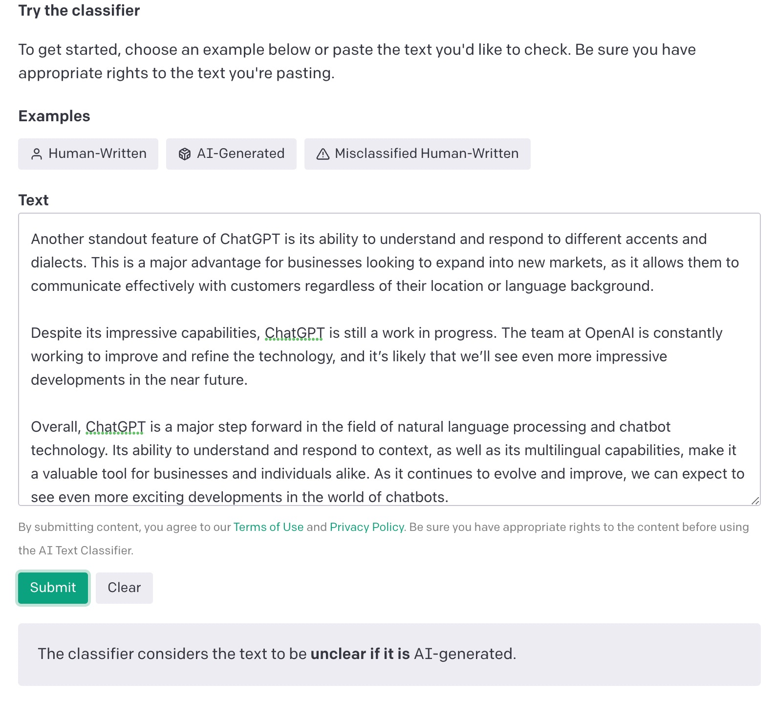 Công cụ phân loại văn bản của OpenAI. Ảnh: OpenAI