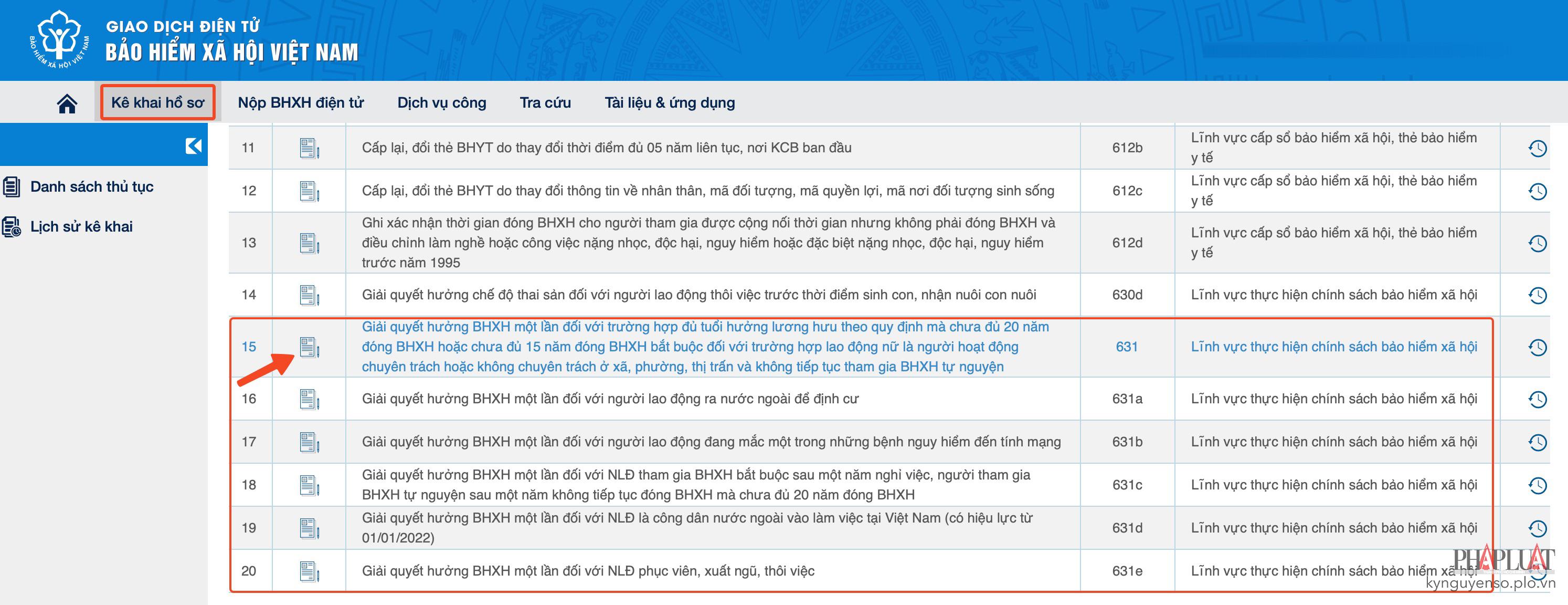 Chọn thủ tục giải quyết bảo hiểm xã hội một lần tương ứng. Ảnh: MINH HOÀNG