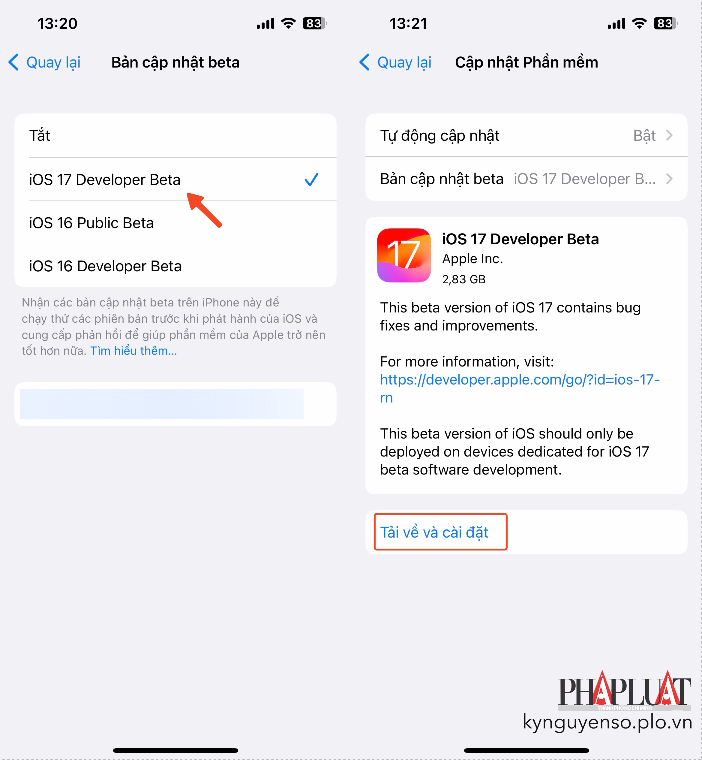 Cách cài đặt iOS 17 trên iPhone. Ảnh: TIỂU MINH