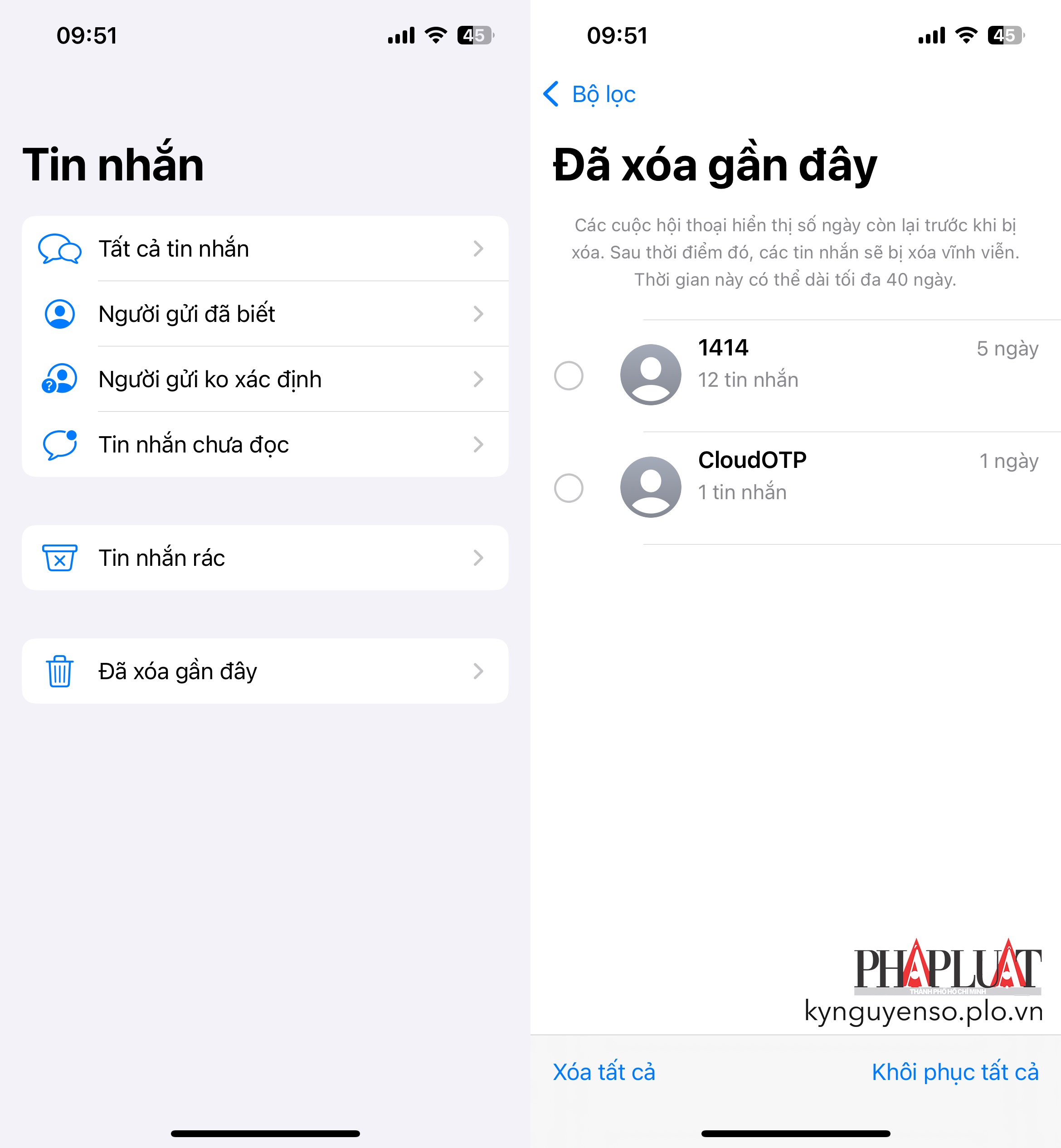 Cách khôi phục tin nhắn đã xóa trên iPhone. Ảnh: TIỂU MINH