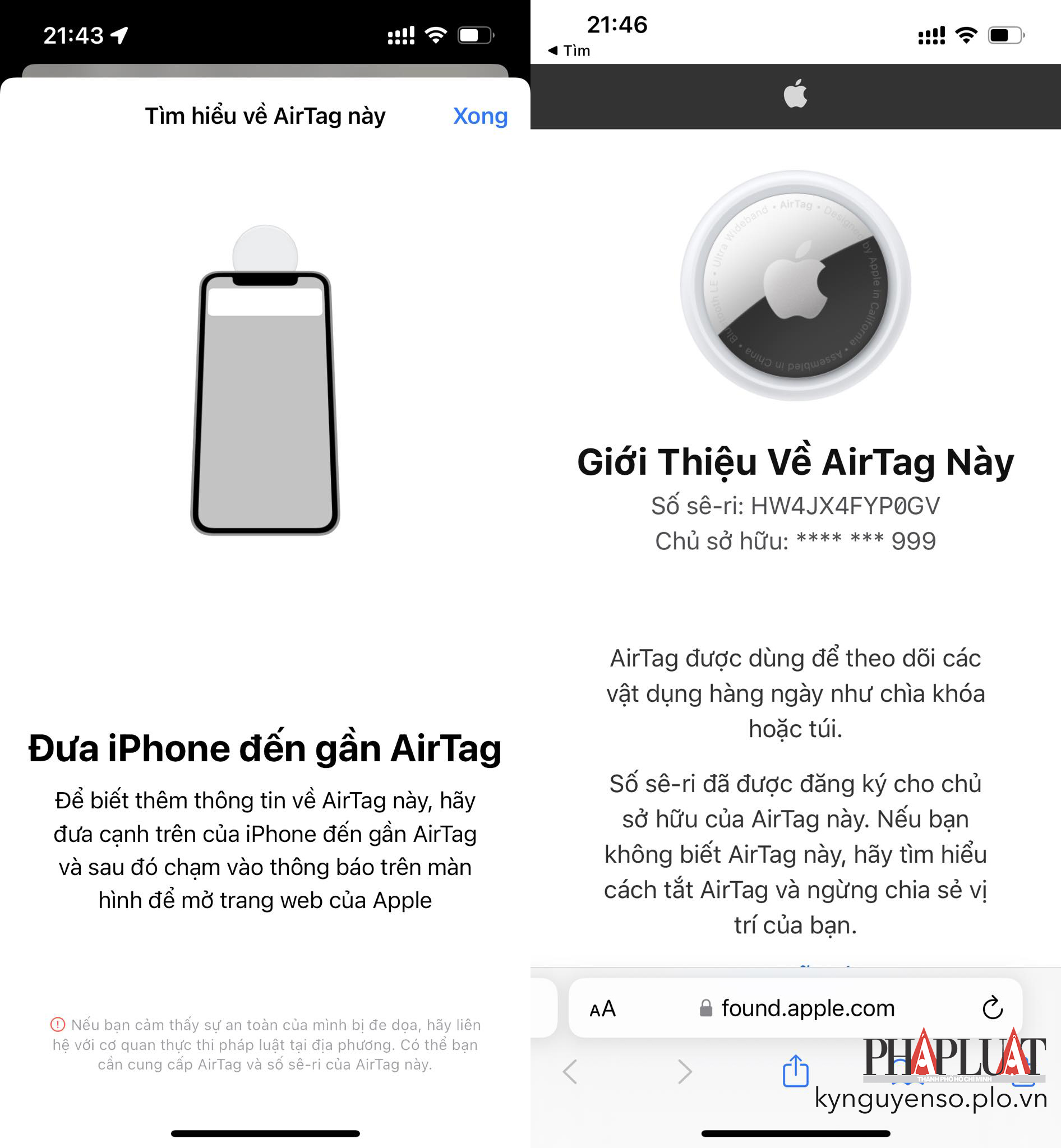 Kiểm tra thông tin của chủ sở hữu AirTag. Ảnh: TIỂU MINH