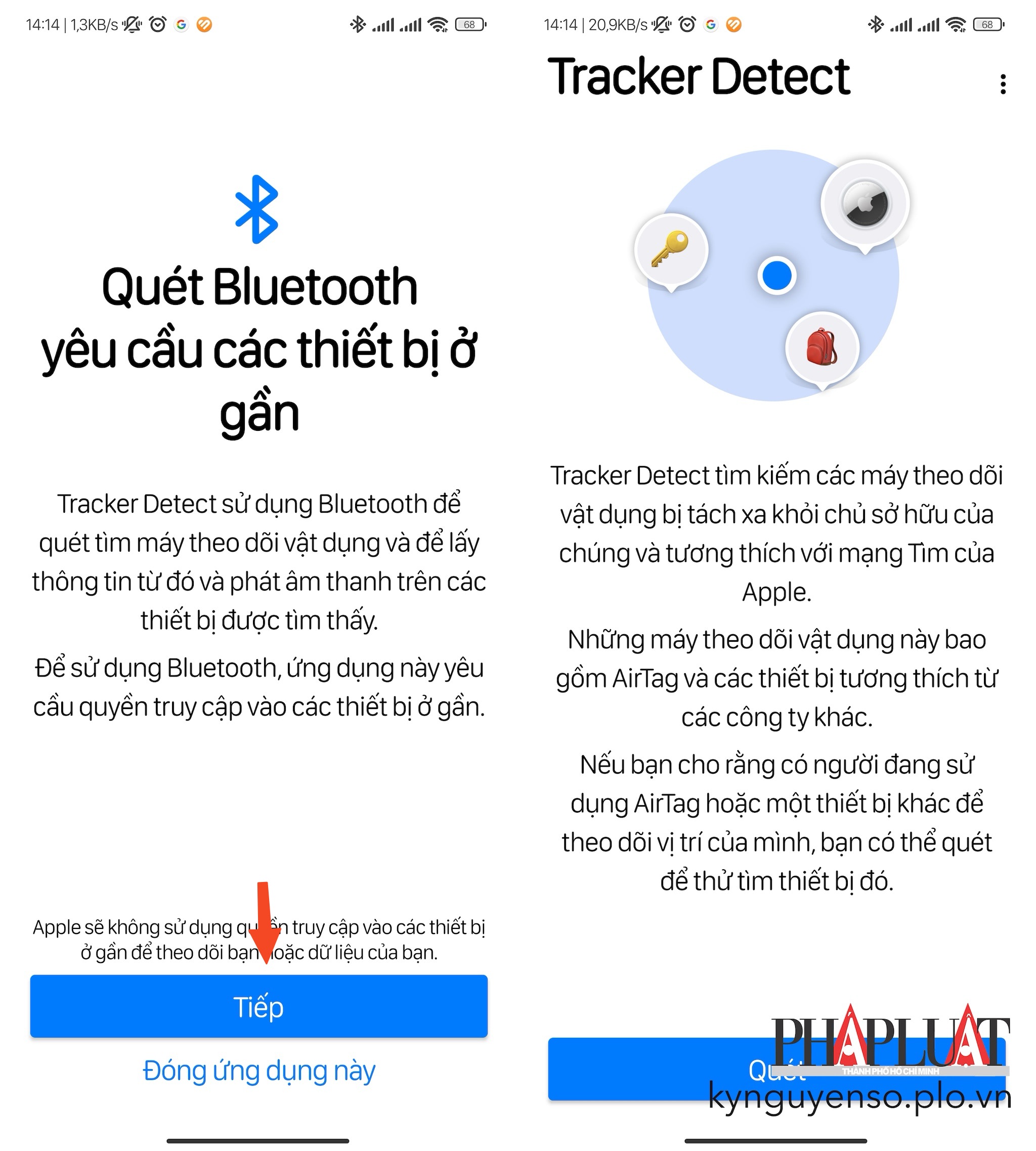 Cách kiểm tra các thiết bị theo dõi xung quanh bằng Tracker Detect. Ảnh: TIỂU MINH