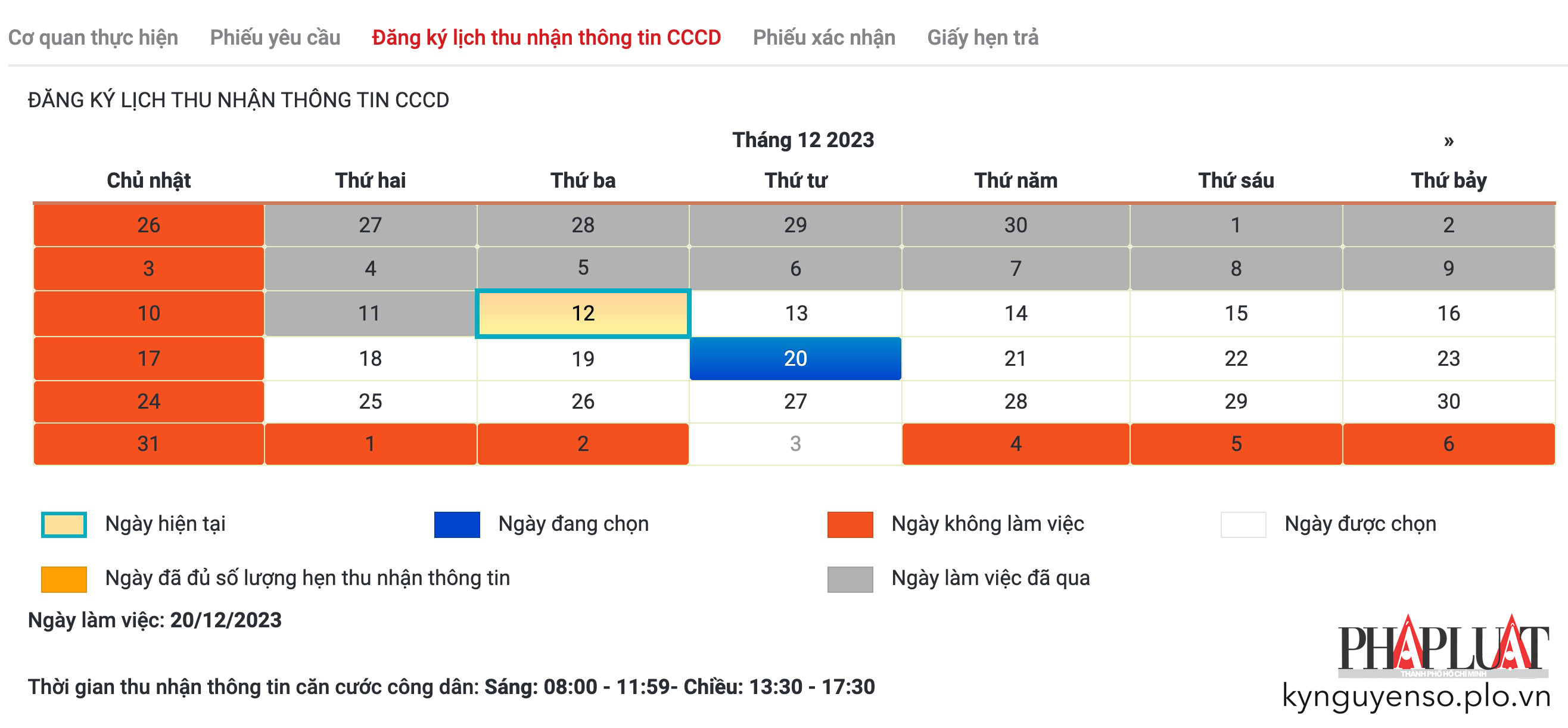Đăng ký lịch thu nhận thông tin CCCD. Ảnh: MINH HOÀNG