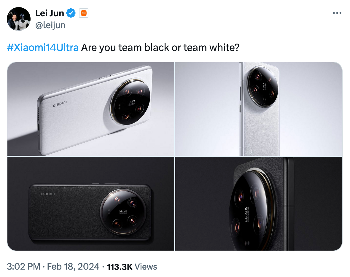 Giám đốc Xiaomi hé lộ hình ảnh Xiaomi 14 Ultra trước sự kiện ra mắt. Ảnh chụp màn hình