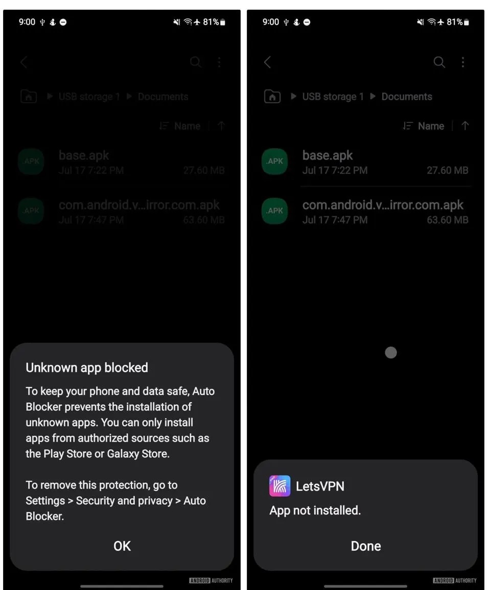 Tính năng Auto Blocker tự động ngăn chặn cài đặt các ứng dụng lạ từ bên ngoài. Ảnh: Samsung