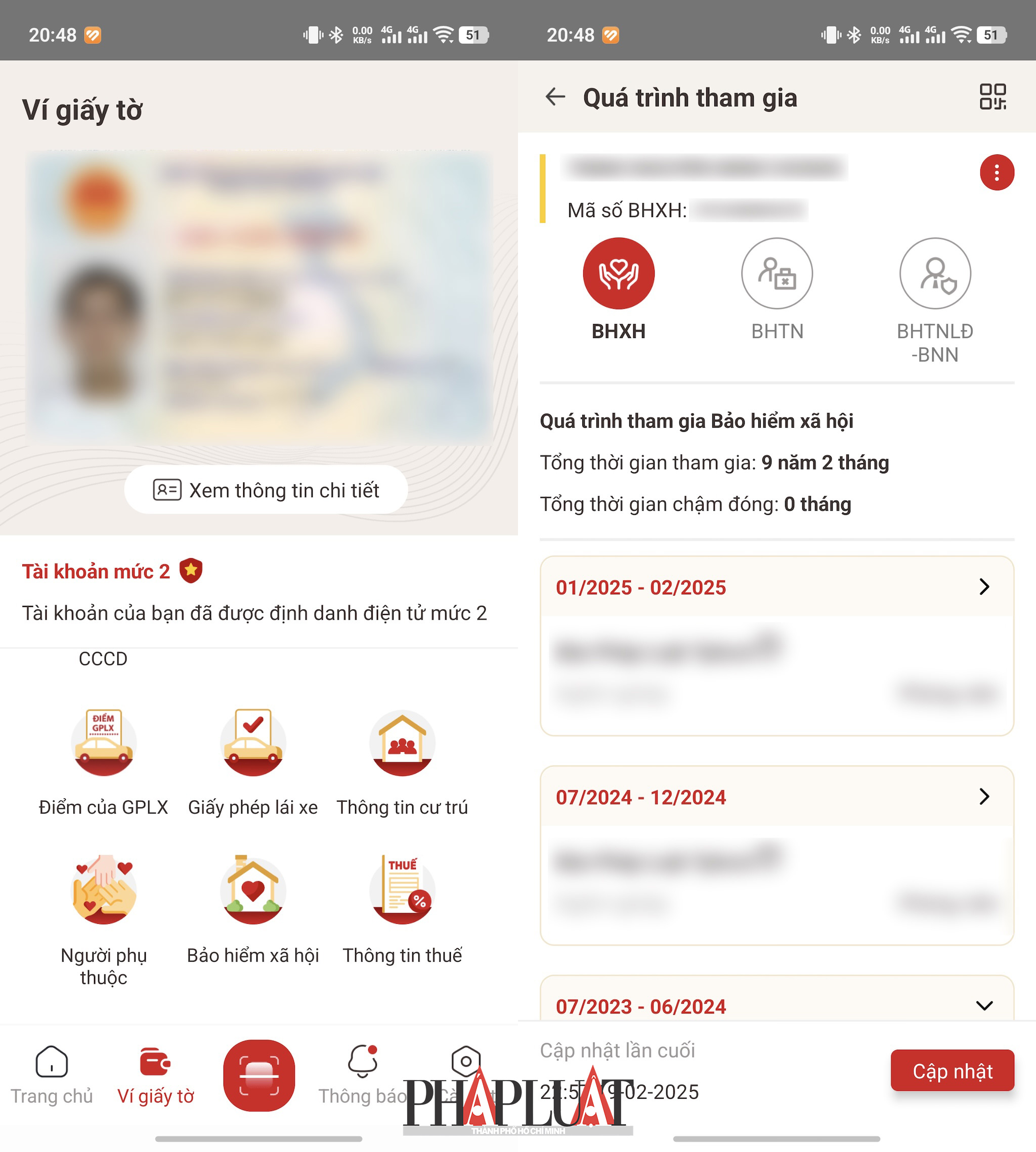 Dễ dàng theo dõi quá trình tham gia BHXH trên ứng dụng VNeID. Ảnh: MINH HOÀNG