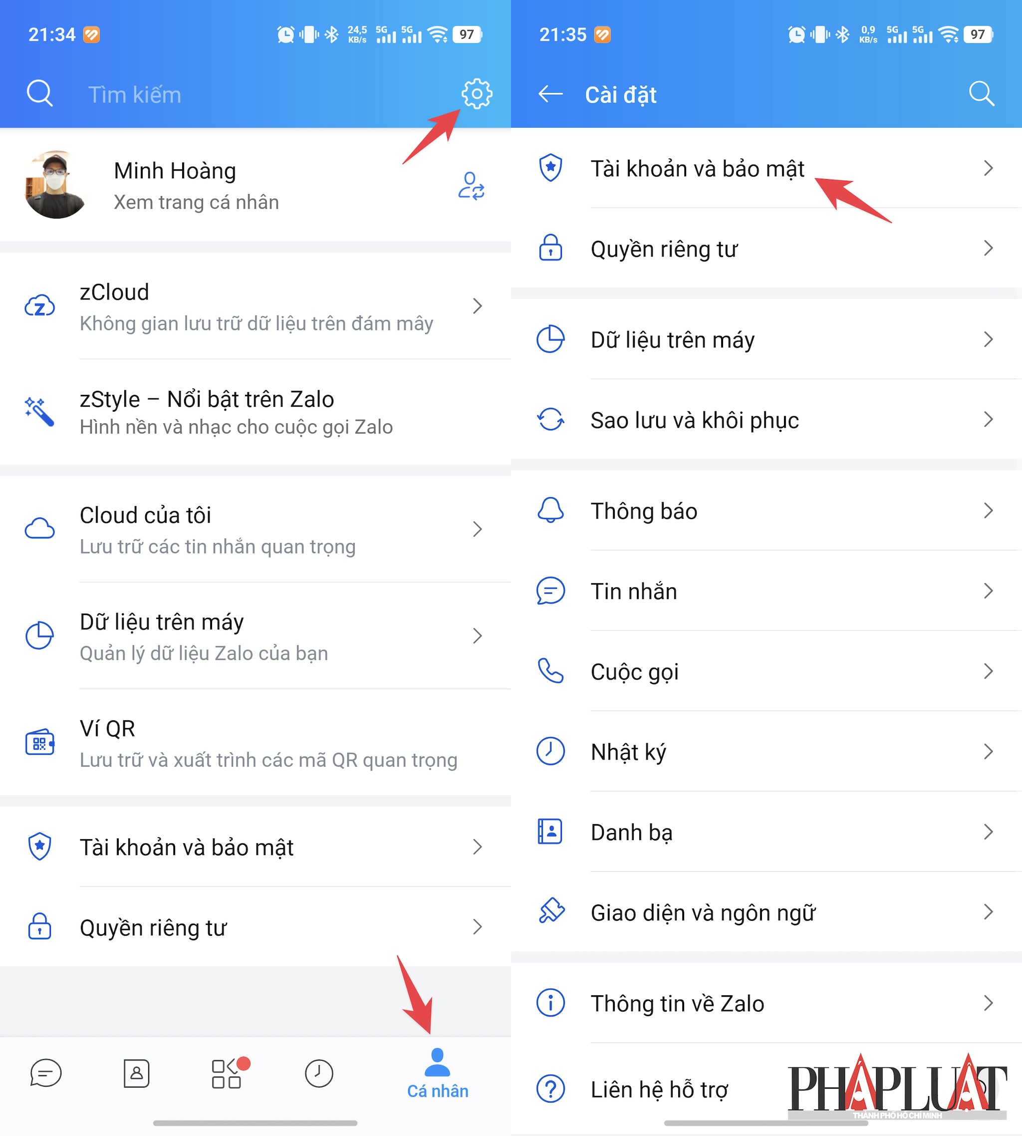 Truy cập vào phần cài đặt Zalo. Ảnh: MINH HOÀNG