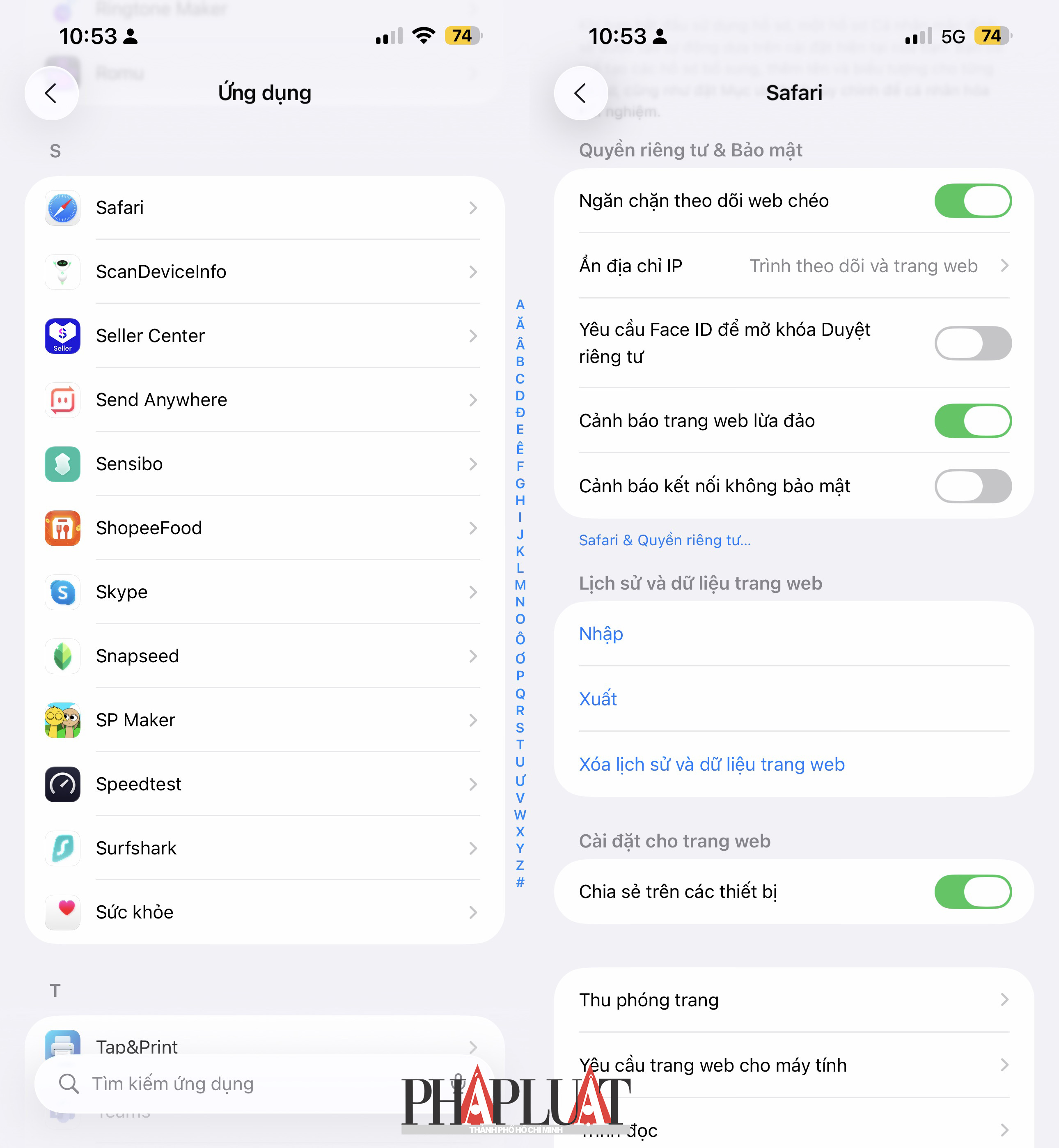 Cài đặt bảo mật ngăn chặn theo dõi web chéo trên iPhone. Ảnh: MINH HOÀNG