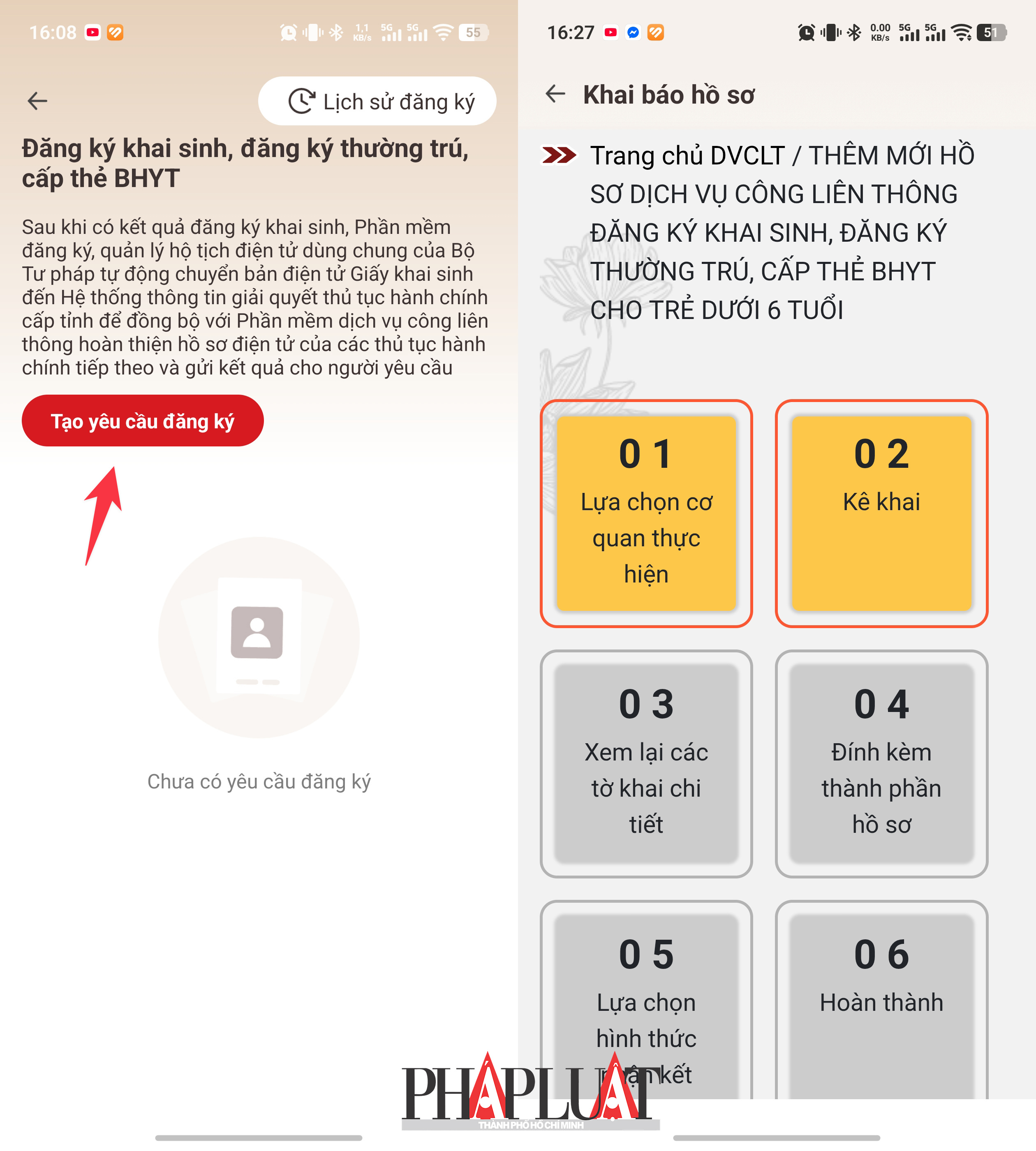 Tạo mới yêu cầu và các bước thực hiện. Ảnh: MINH HOÀNG