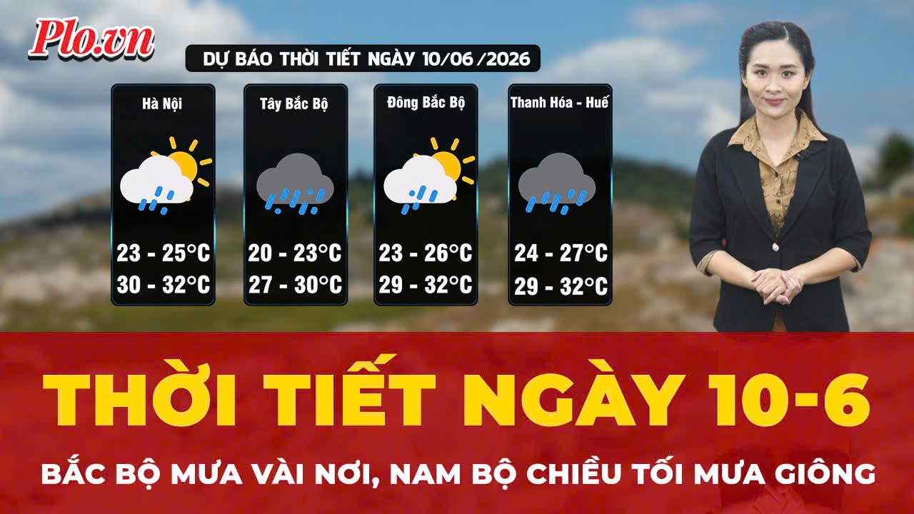 Thời tiết ngày 10-6: Bắc Bộ có mưa vài nơi, Nam Bộ chiều tối mưa giông